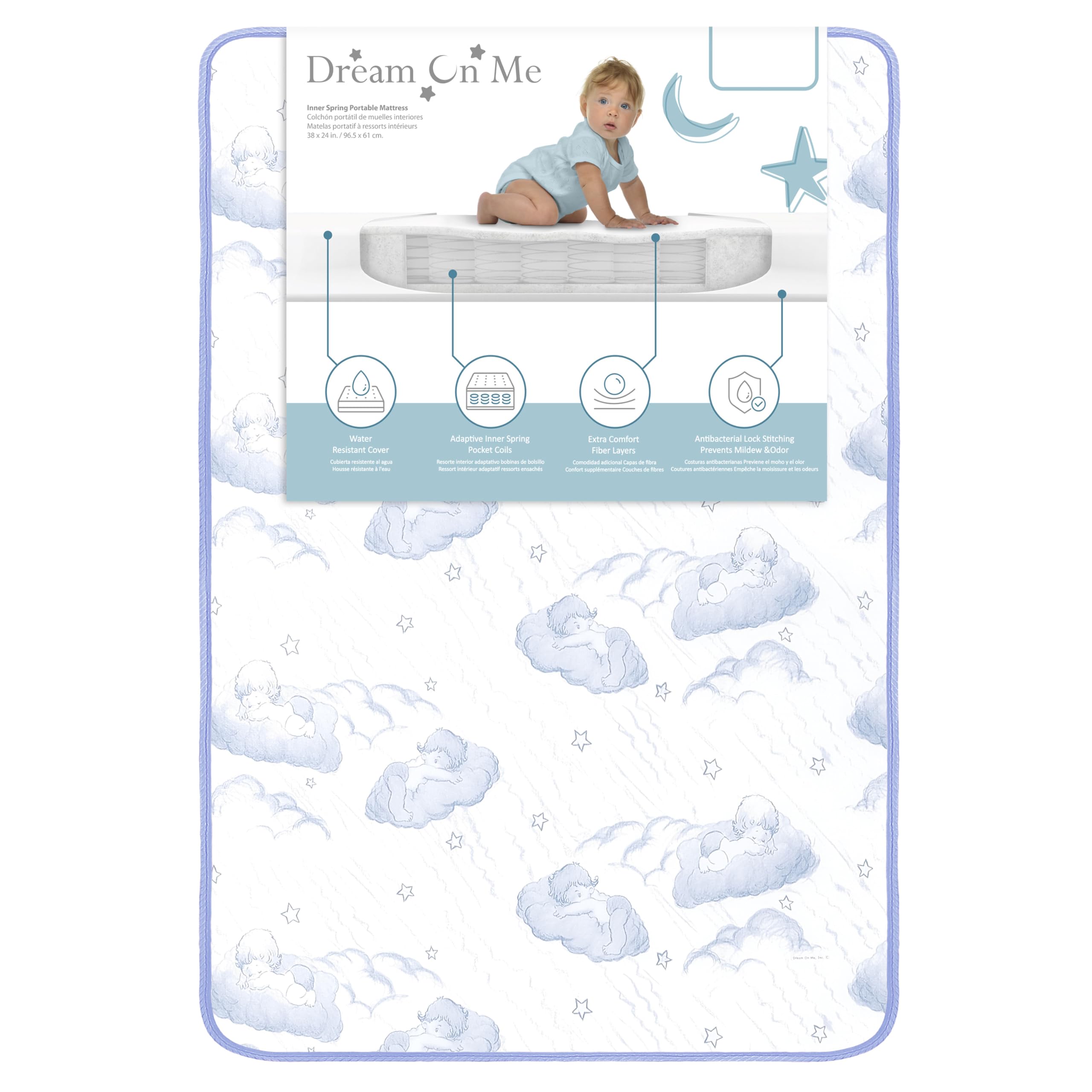 Dream On Me 2-in-1 Breathable Pocket Coils Inner Spring Portable Crib Mattress, Greenguard Gold and JPMA Certified, White