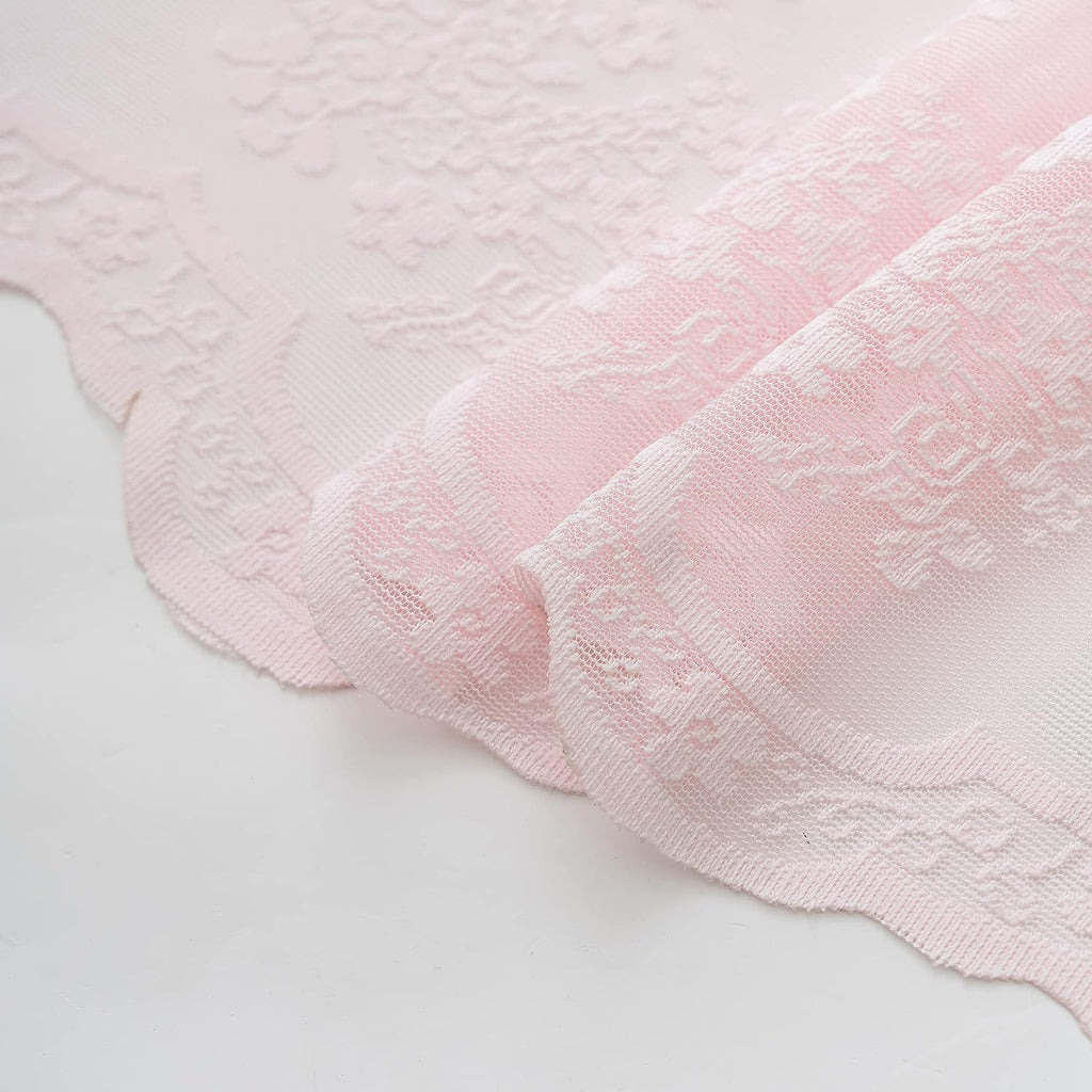 Tudeco Pink Long Shower Curtain 84 Inches Length With Attached Valance, Spring Floral Lace Shower Curtain For Bathroom Cute Girl