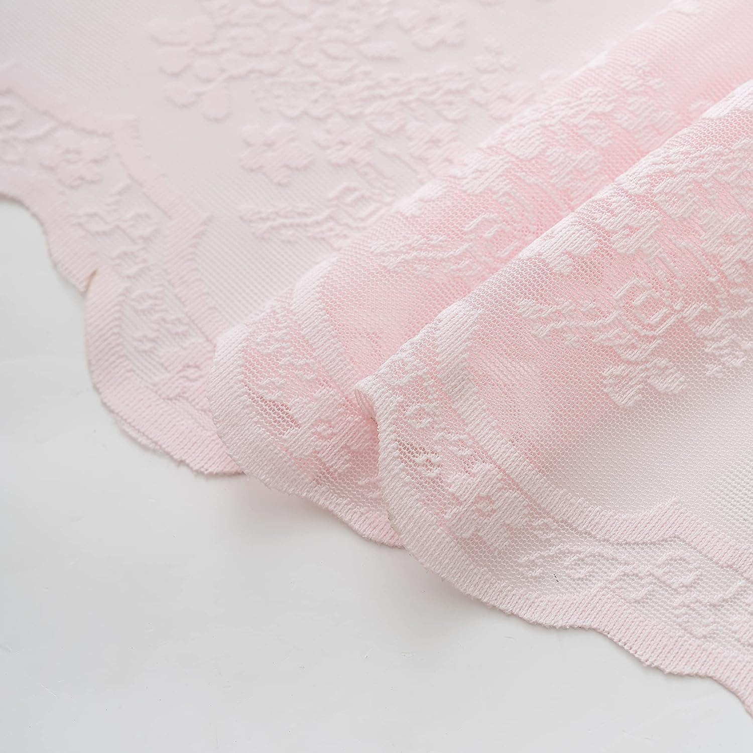 Tudeco Pink Long Shower Curtain 84 Inches Length With Attached Valance, Spring Floral Lace Shower Curtain For Bathroom Cute Girl