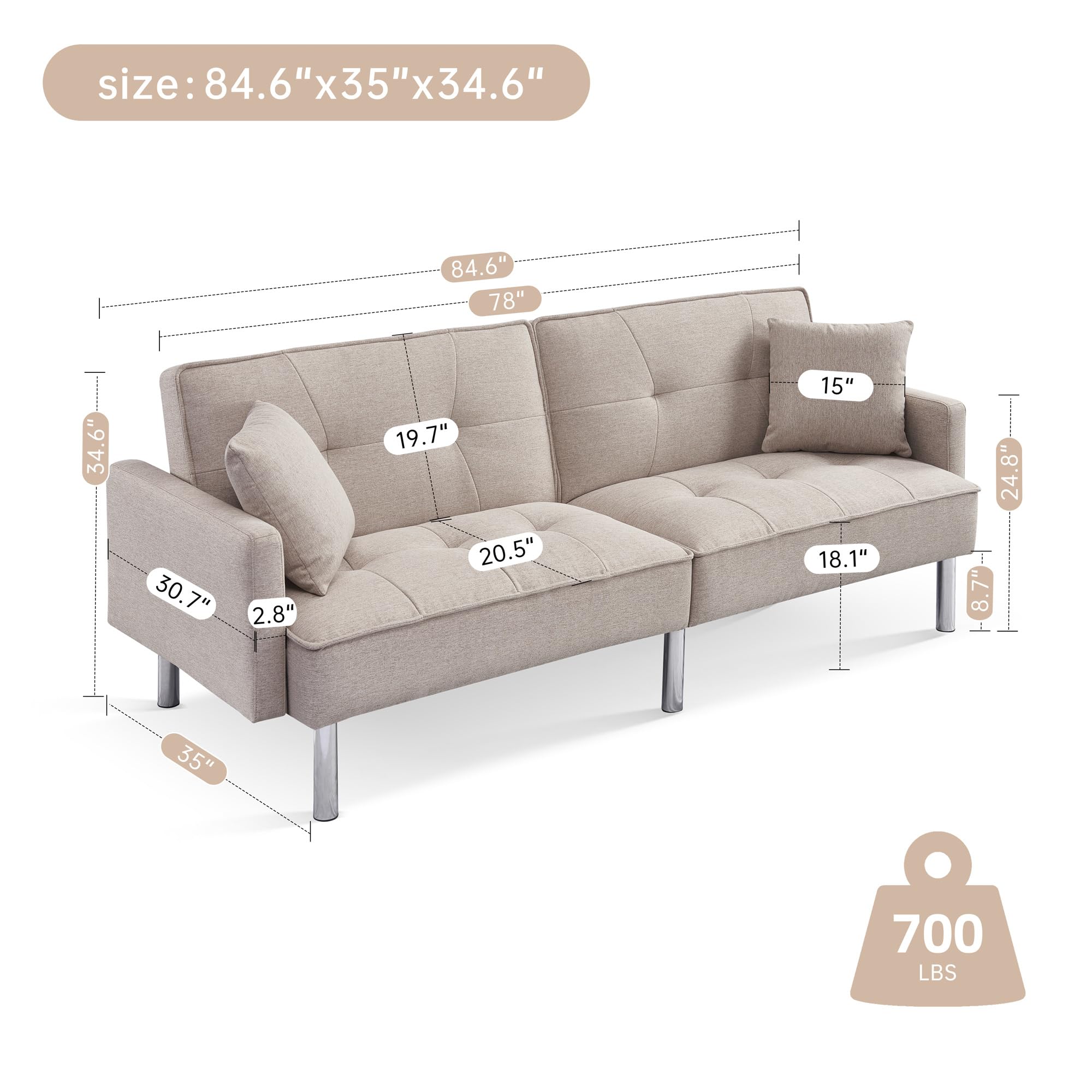 American Furniture Classics Tufted Futon Sofa Sleeper - Thumbnail 5