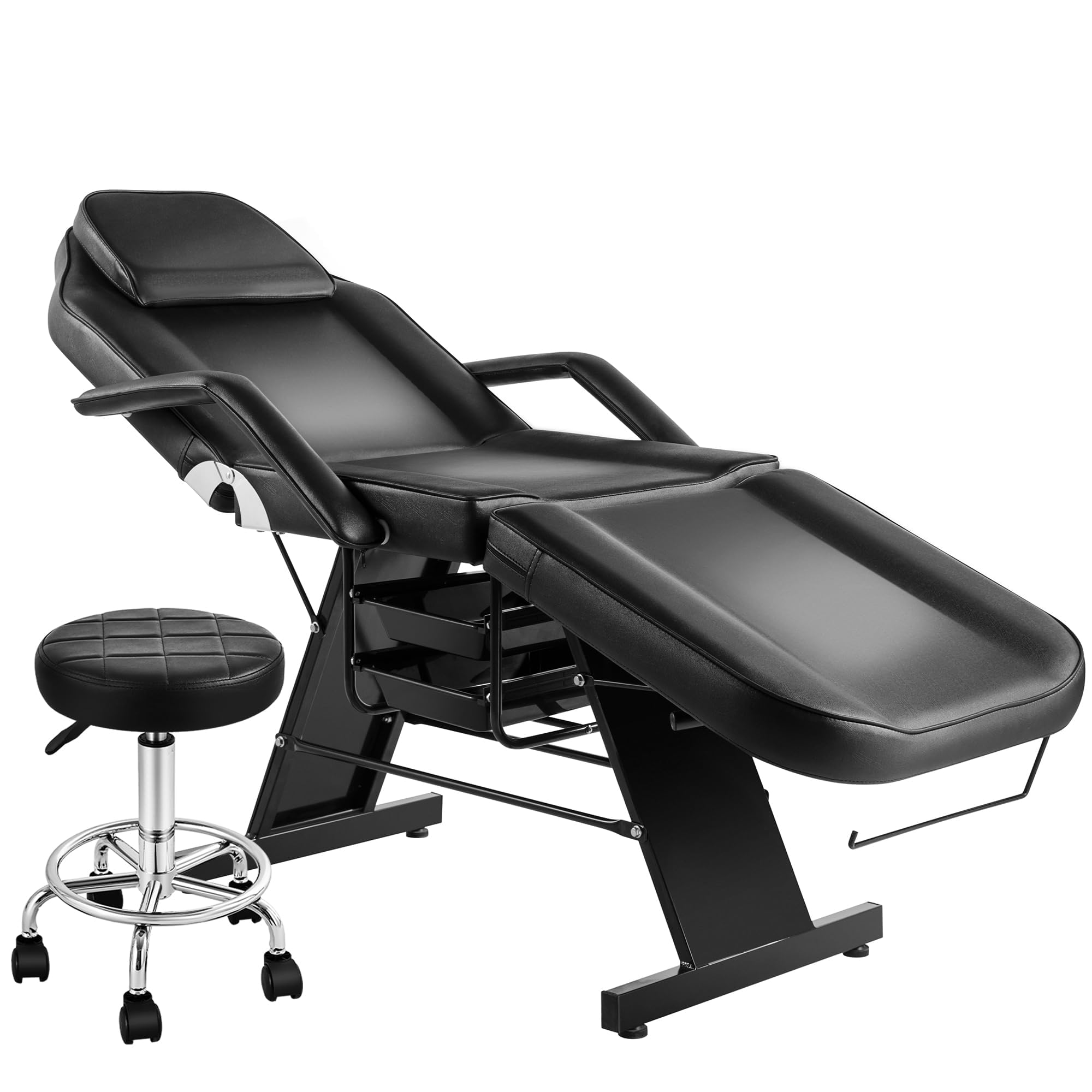 Kiiumi Tattoo Chair For Client, Esthetician Facial Bed With Hydraulic Stool, Lash Massage Table With 2-Tray, Multi-Purpose Black