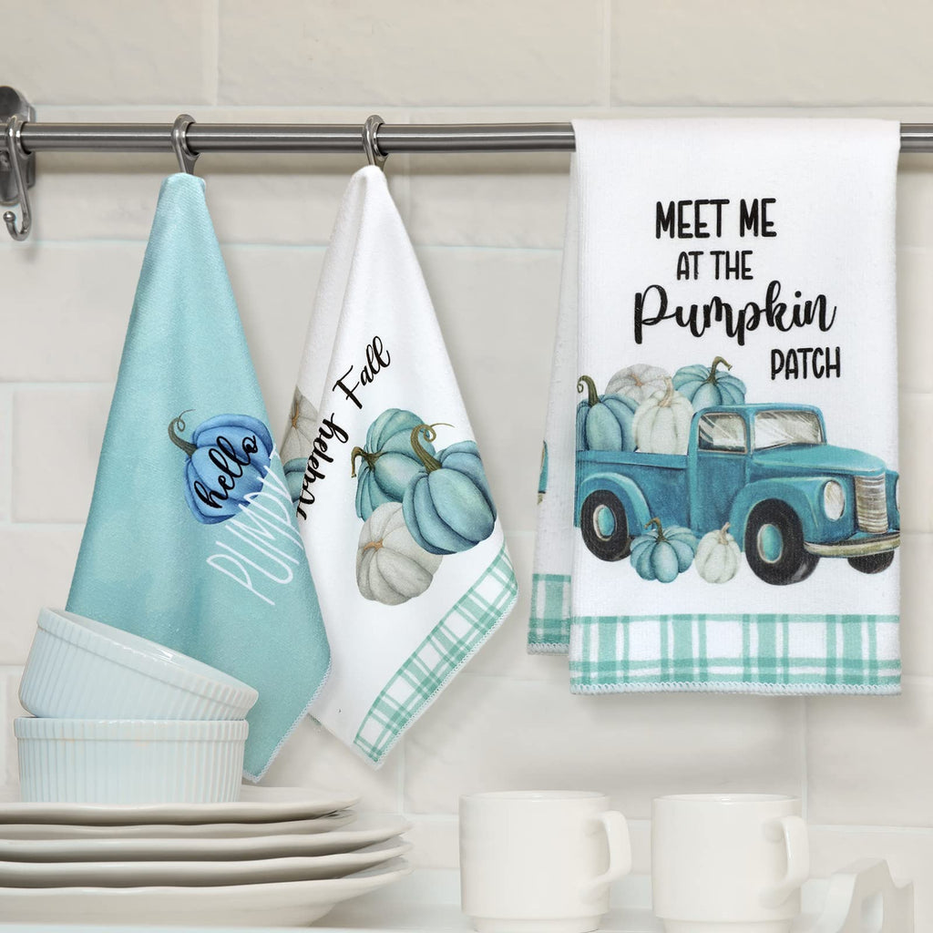 Sratte 4 Pcs Fall Kitchen Towels Thanksgiving Dish Towels 16 X 24 Inch Autumn Pumpkin Hand Towels Decorative Harvest Tea Towel A