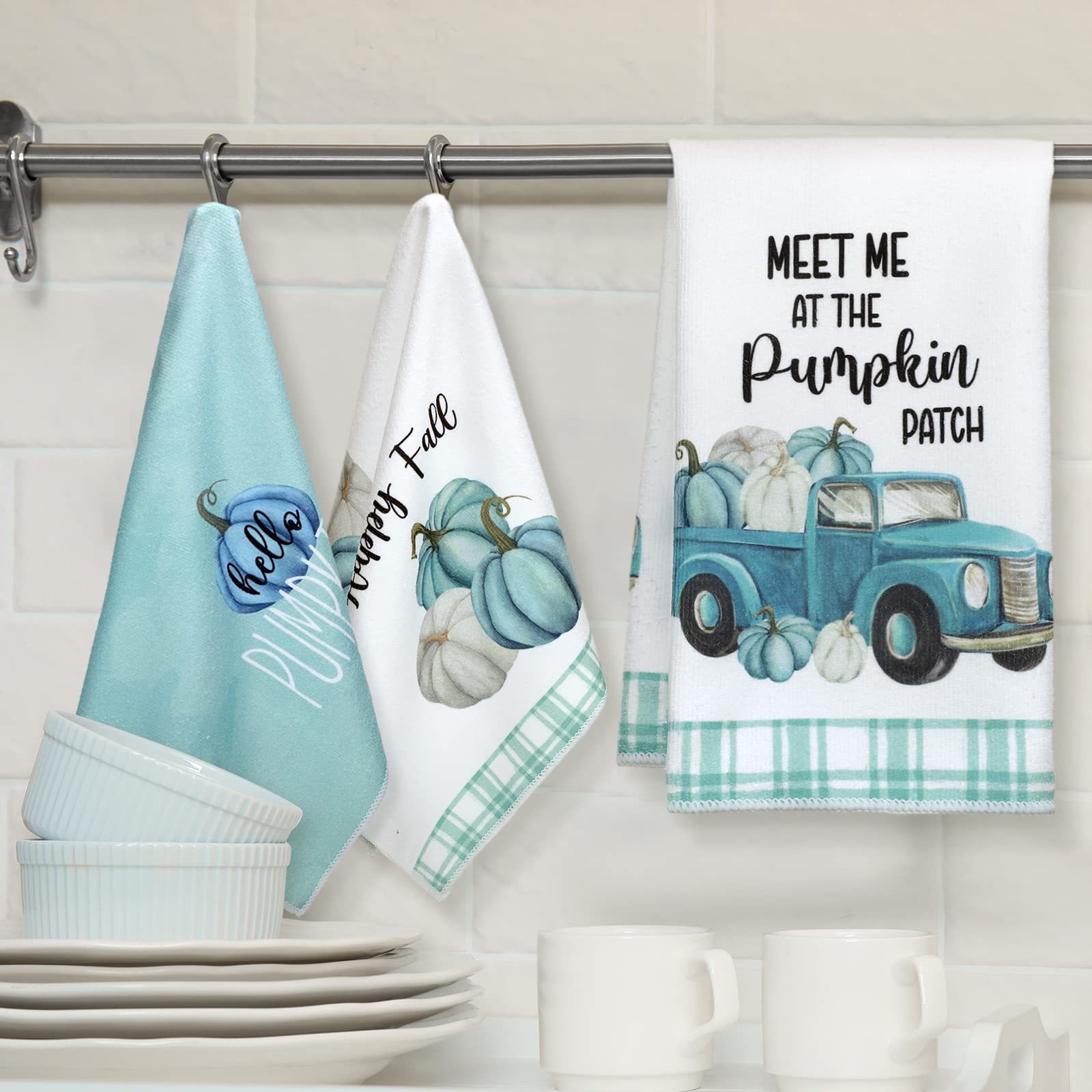 Sratte 4 Pcs Fall Kitchen Towels Thanksgiving Dish Towels 16 X 24 Inch Autumn Pumpkin Hand Towels Decorative Harvest Tea Towel A