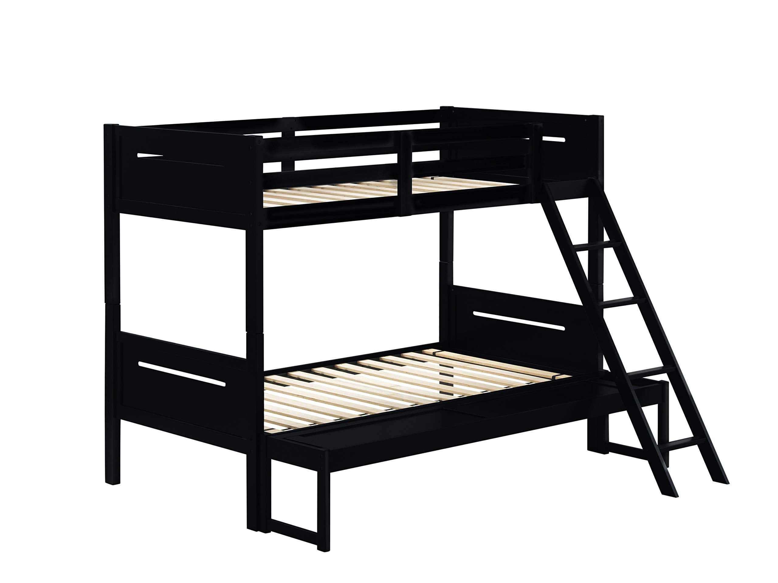 Coaster Home Furnishings Littleton Transitional Wood Twin Over Full Size Bunk Bed Frame with Ladder and Guardrails Fully Slatted Mattress Ready Foundation Black 405052BLK