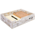 Mygift Rustic White Desktop Letter Tray - Shabby Whitewashed Wood Inbox Holder, Desk Paper File Folder Organizer Box With Metal