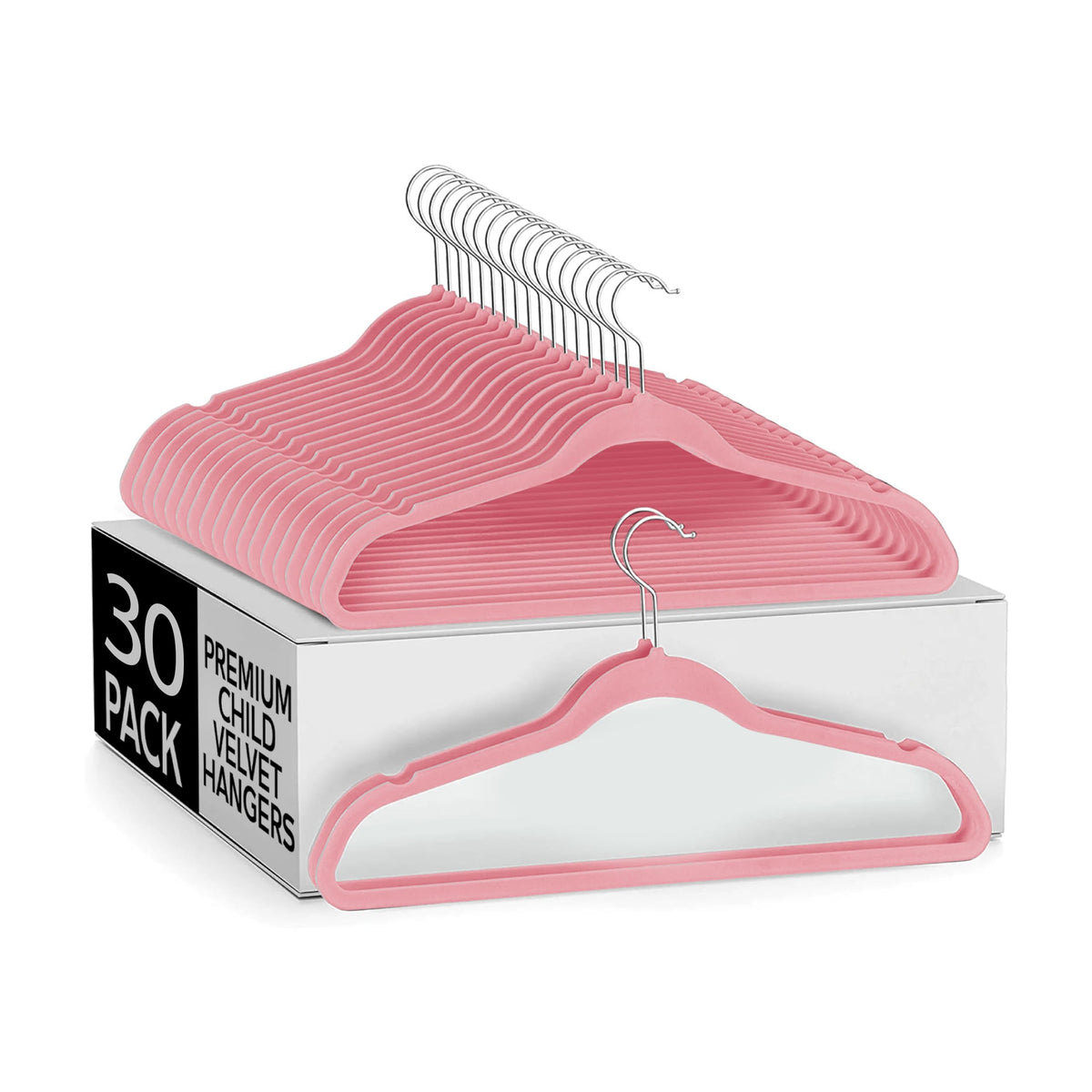 Sleek Pick Premium Children Hangers Velvet Pink, 30 Pack,7.9 x 13.8    Non-Slip Felt Hangers, Heavy Duty Ultra Slim Kids PreTeen