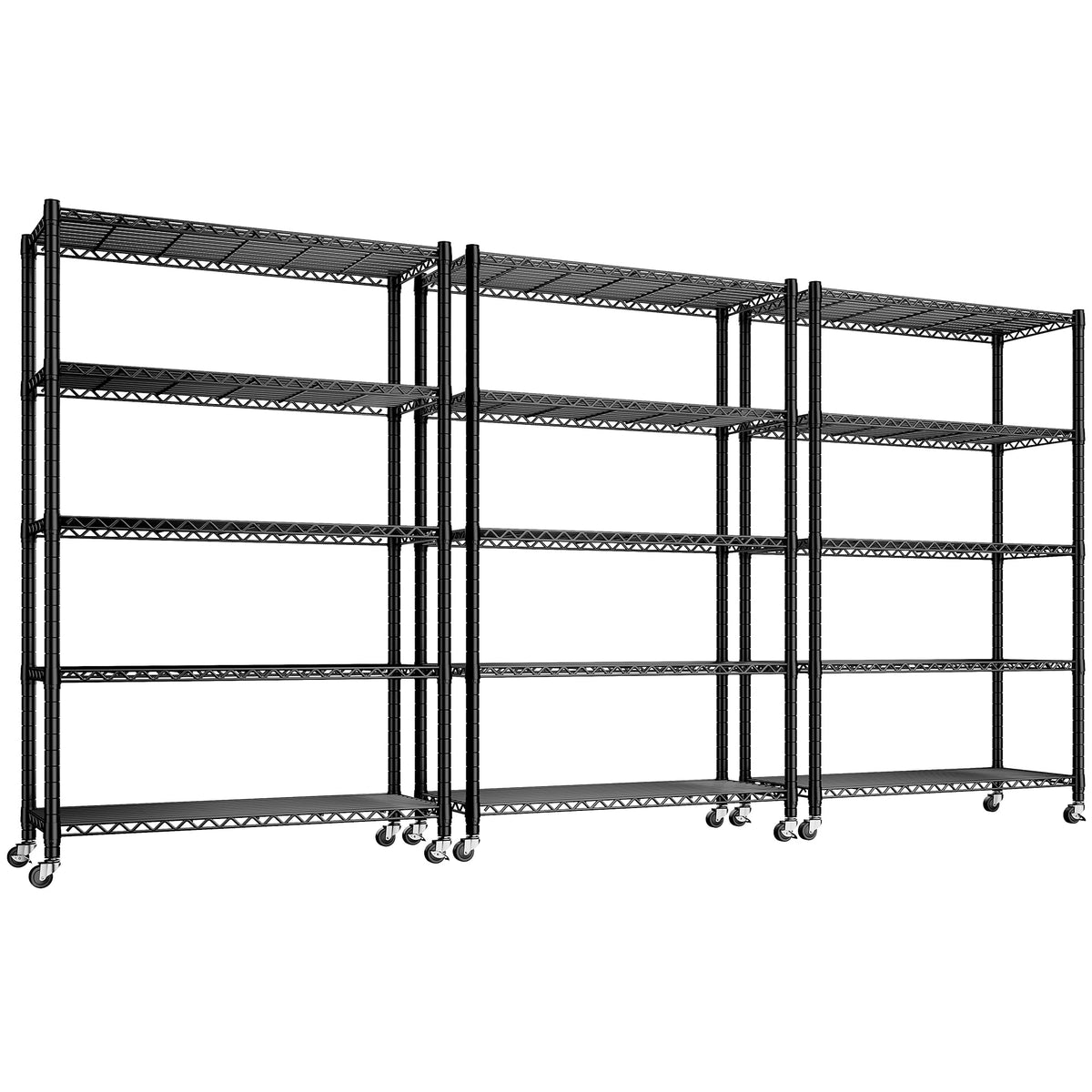 REIBII Storage Shelves with Wheels Wide Wire Shelving Unit with Wheels 75.6'' H Tall Metal Shelves for Storage Sturdy Heavy Duty