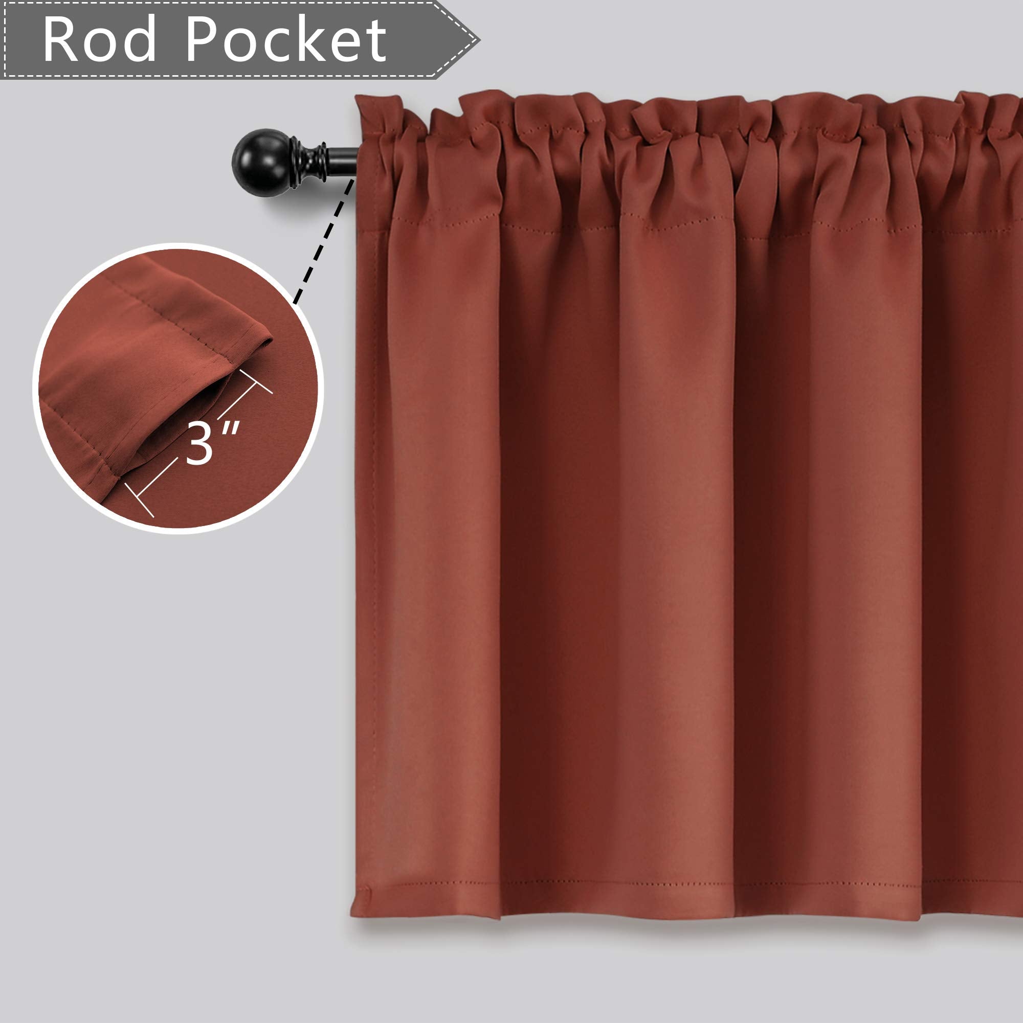 Terracotta Window Valances For Kitchen 2 Pack Rod Pocket Rustic Country Heat Blackout Light Blocking Thermal Insulated Burnt Ora