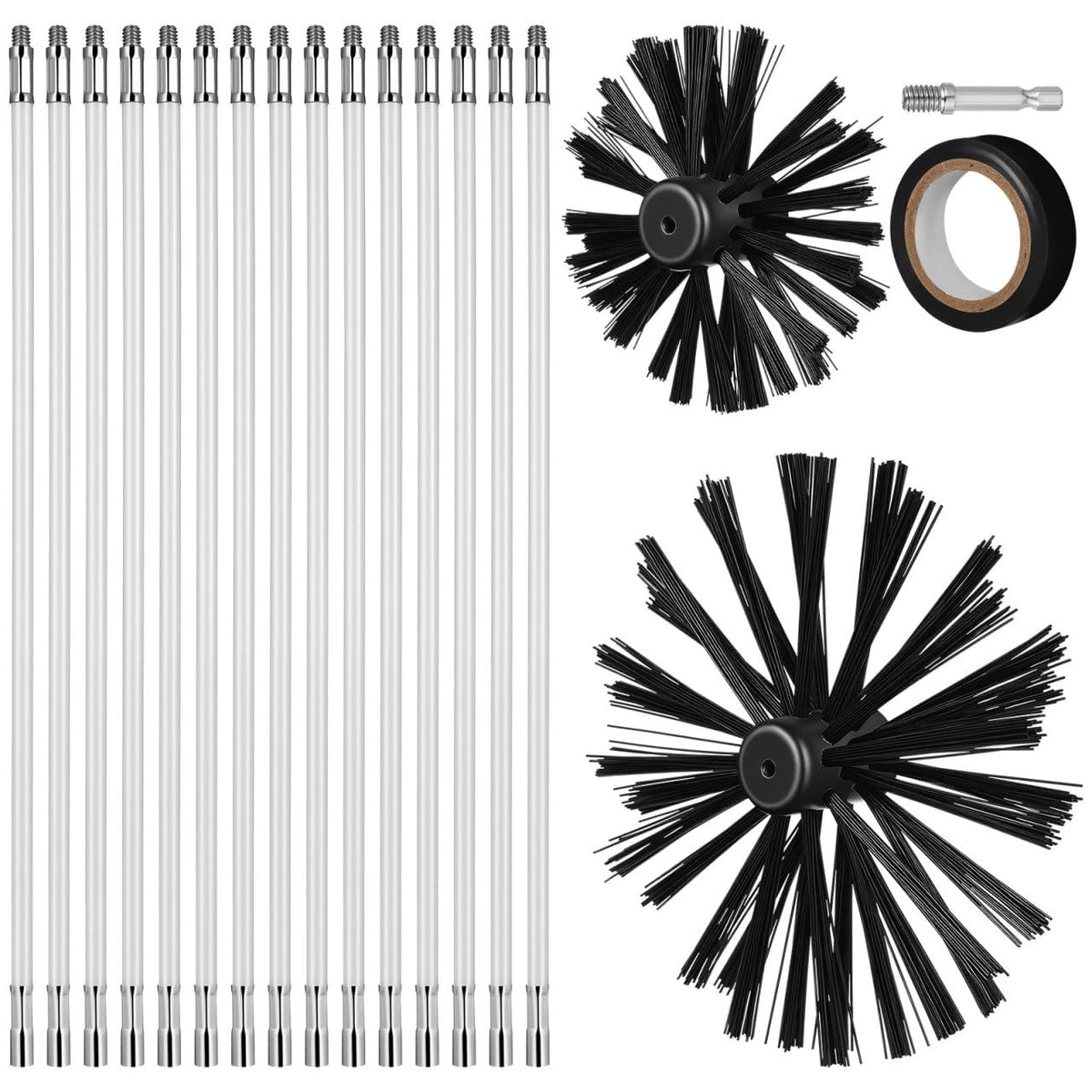 Chimney Sweep Kit 5/1618 Us Thread Rods 4 inch and 6 inch Brush Heads Hex Nut and Tape Fireplace Cleaning Accessories for Stove