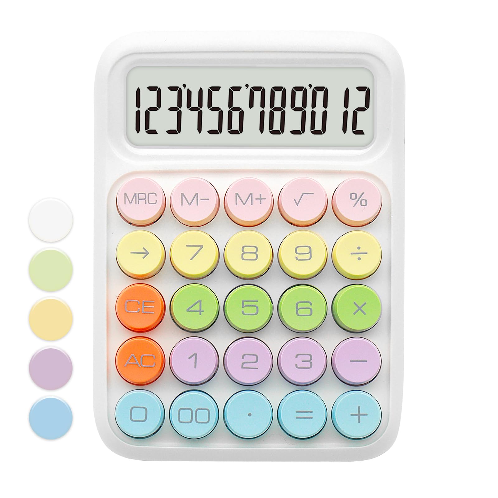 White Calculator, Upiho Standard Calculator, Colorful White Calculator With 12 Digit Display And Big Buttons,White Office Suppli