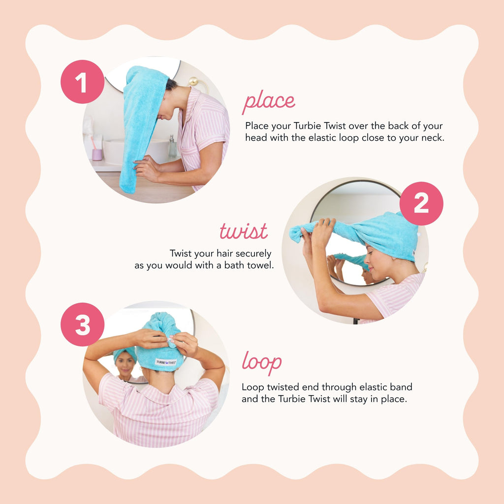 Turbie Twist Deluxe Wet Dry Set - Microfiber Hair Towel Wrap & Stylin' Shower Cap - Travel & Bathroom Essentials - Quick Dry Hai