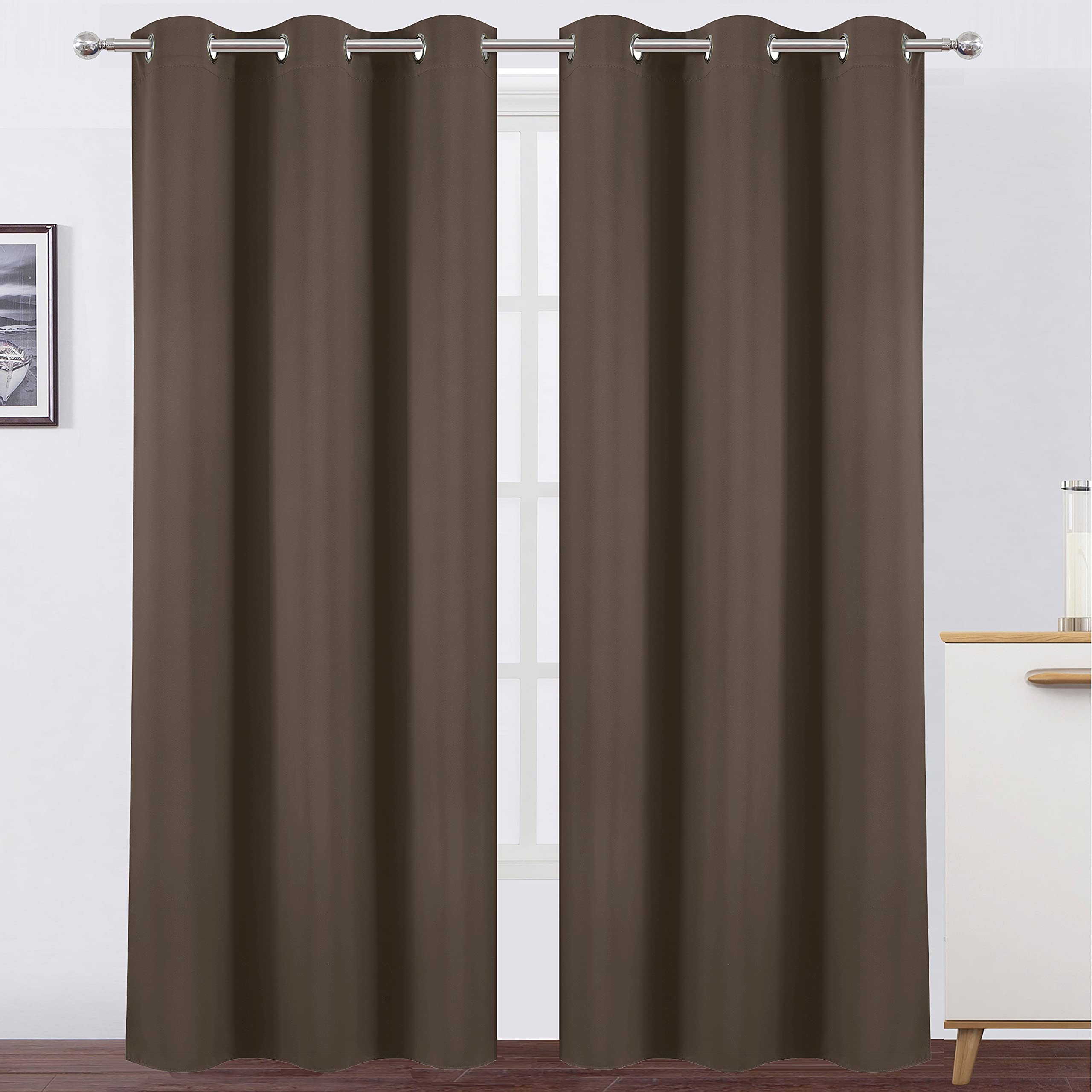 Lemomo Chocolate Brown Thermal Blackout Curtains/42 X 95 Inch/Set Of 2 Panels Room Darkening Curtains For Bedroom
