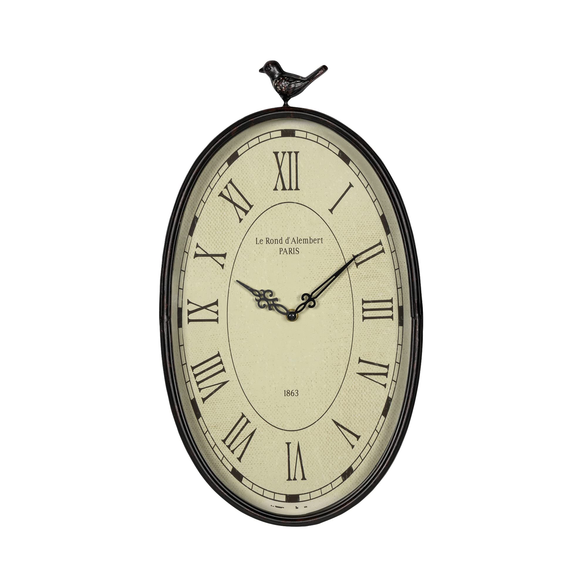 Stratton Home Decor Antique Oval Bird Clock | Classic Old Fashioned Rustic Wall Clock For Any Room | Farmhouse Wall Clock With A Hand Painted Gunmetal Frame | 10.75”X2.25”X19.25”