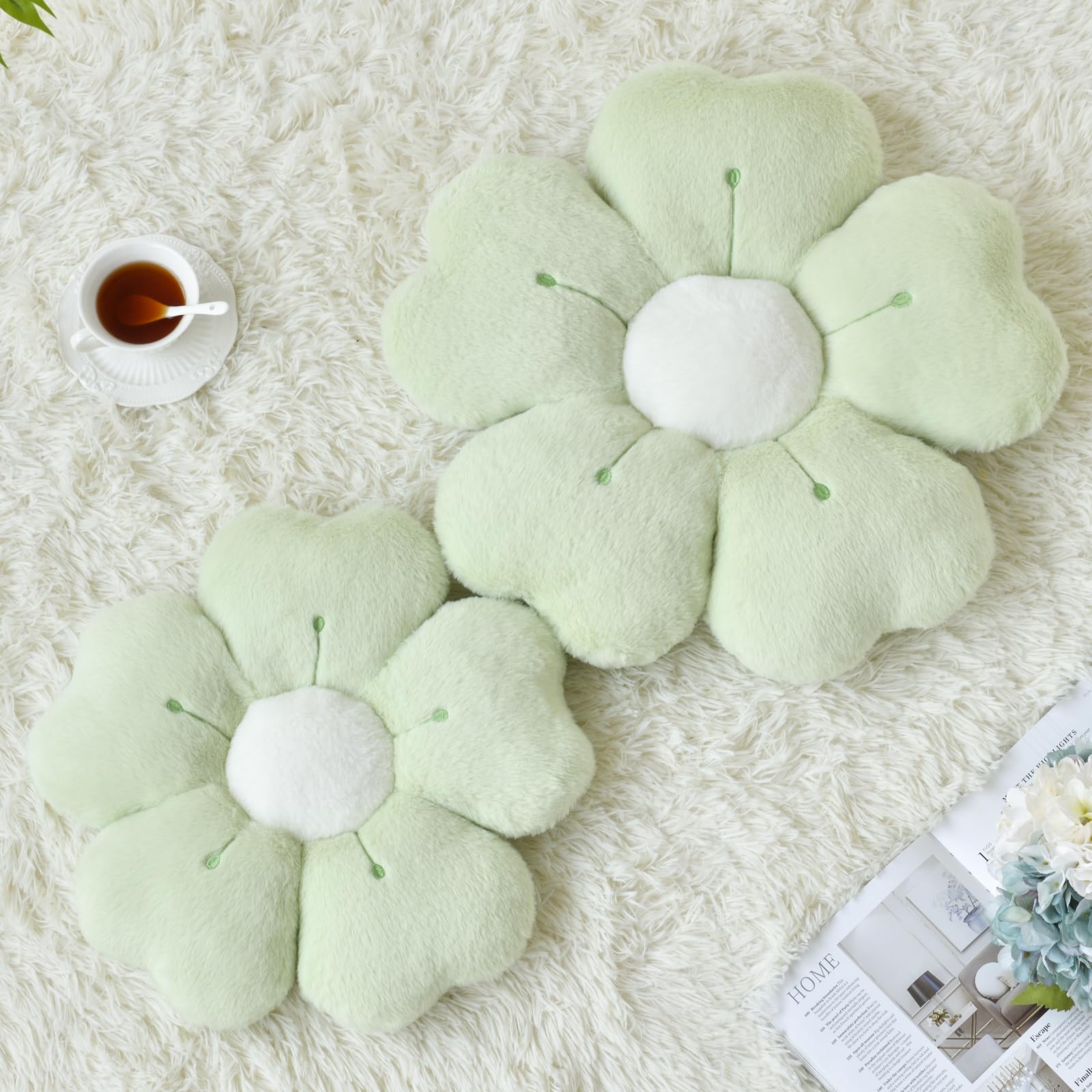 Ddliury Flower Pillow, Flower Shaped Pillow Decorative Throw Pillows For Bed Couch, Cute Daisy Pillow Dorm Decor Floor Seating Cushion (Green, 15 Inches)