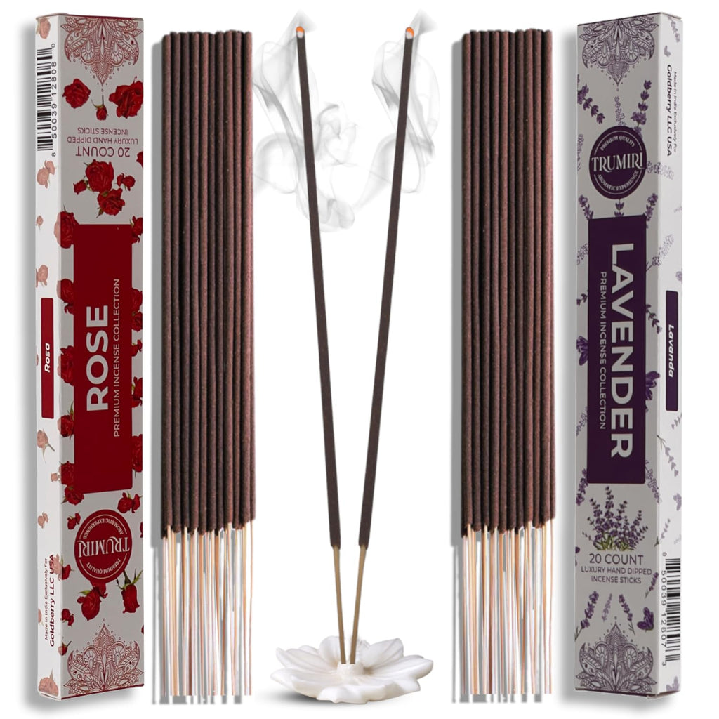 Trumiri Incense Sticks - Combo Pack of 40 Insence-Sticks - 20 Rose + 20 Lavender - Insenses - Insents - Incents - Inscense - Inc