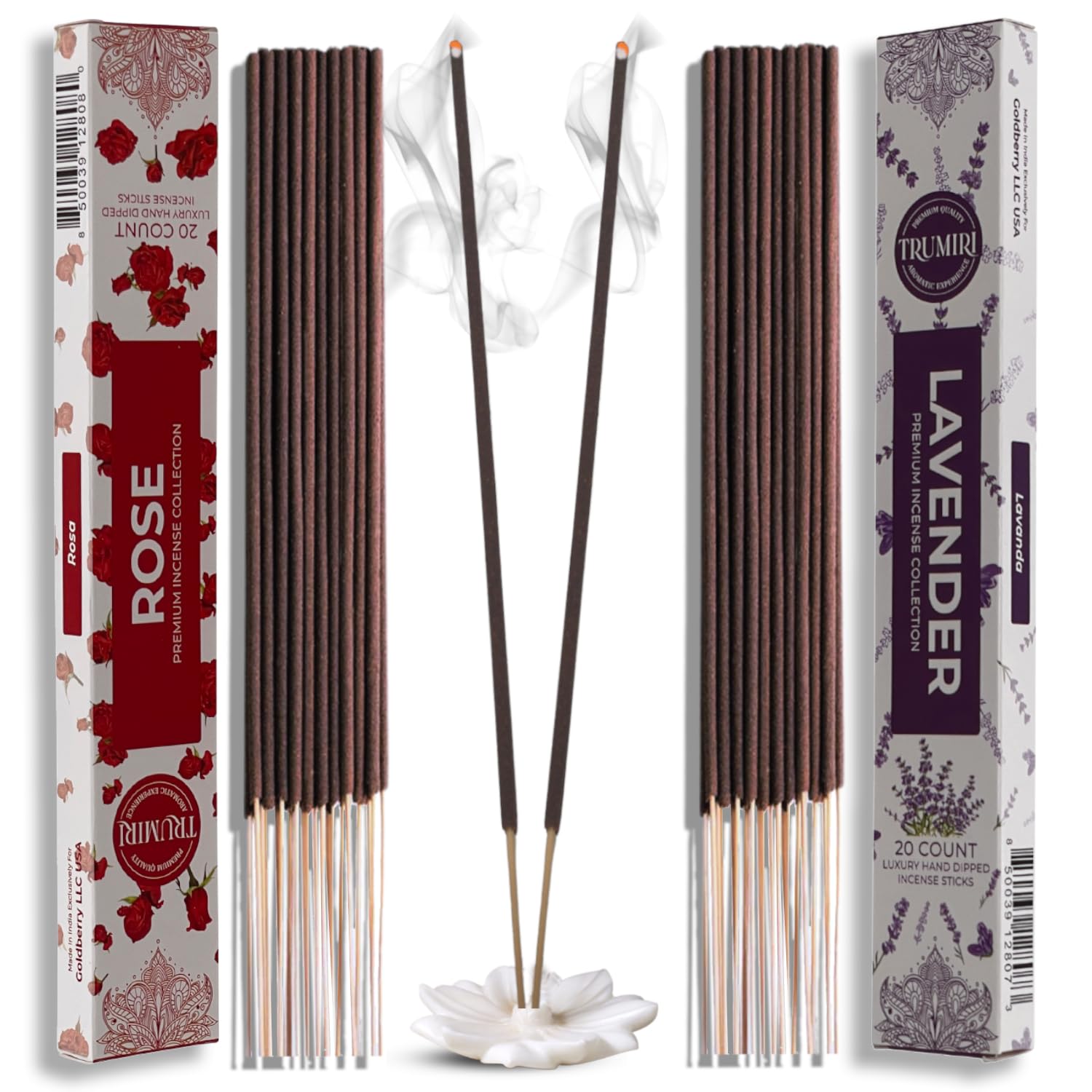 Trumiri Incense Sticks - Combo Pack of 40 Insence-Sticks - 20 Rose + 20 Lavender - Insenses - Insents - Incents - Inscense - Inc