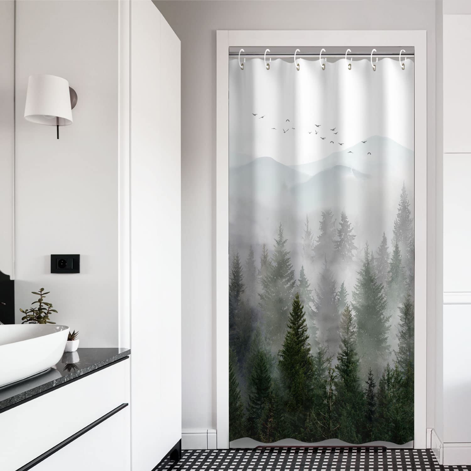 RosieLily Stall Shower Curtain 36x72 Inches Small Shower Curtain, Misty Forest Mountain Shower Curtain Tree Shower Curtains for 