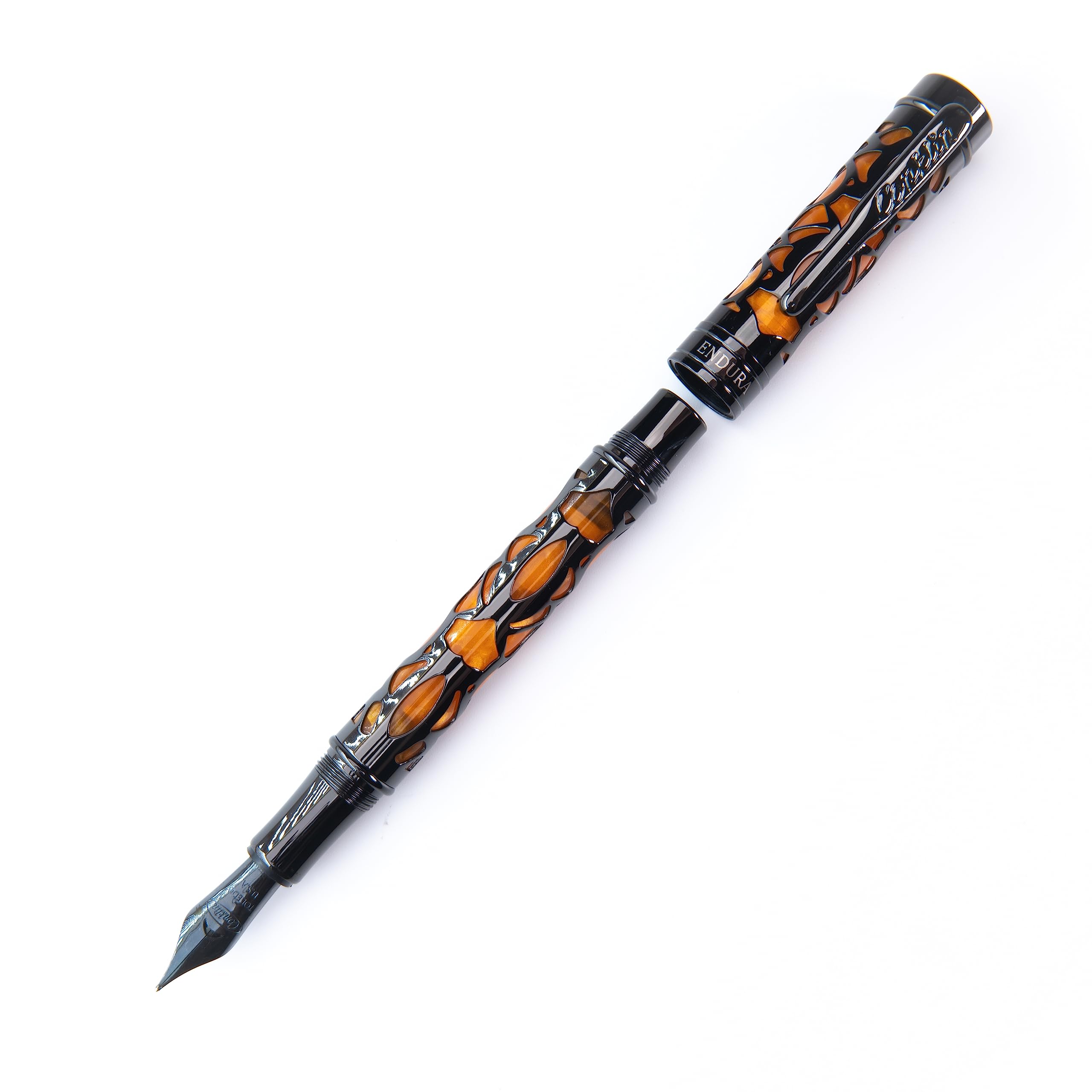 Conklin Endura Deco Crest Fountain Pen In Orange With Rose Gold Accents - Broad Nib, Refillable Luxury Writing Instrument