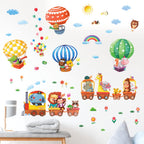 DECOWALL DS-8006P8024 Animal Train and Hot Air Balloons Kids Wall Stickers Wall Decals Peel and Stick Removable Wall Stickers fo