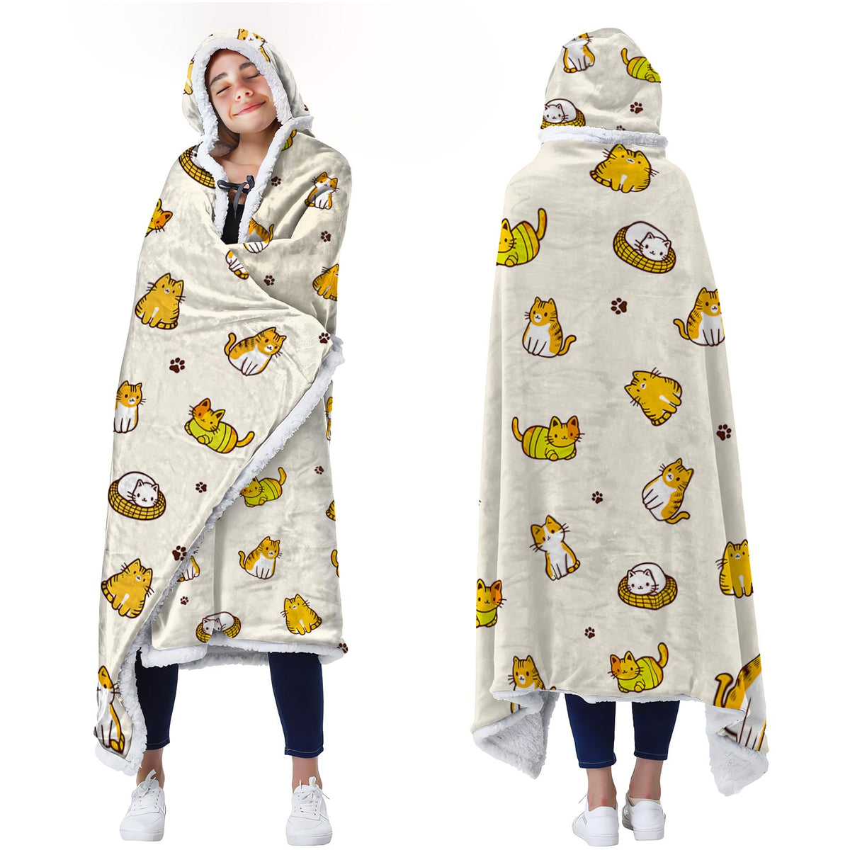 Cat Wearable Blanket - Wearable Flannel And Sherpa Blanket For Women Girls Mom Sister Friend Female Aunt, Cozy Cat Lover Gifts F