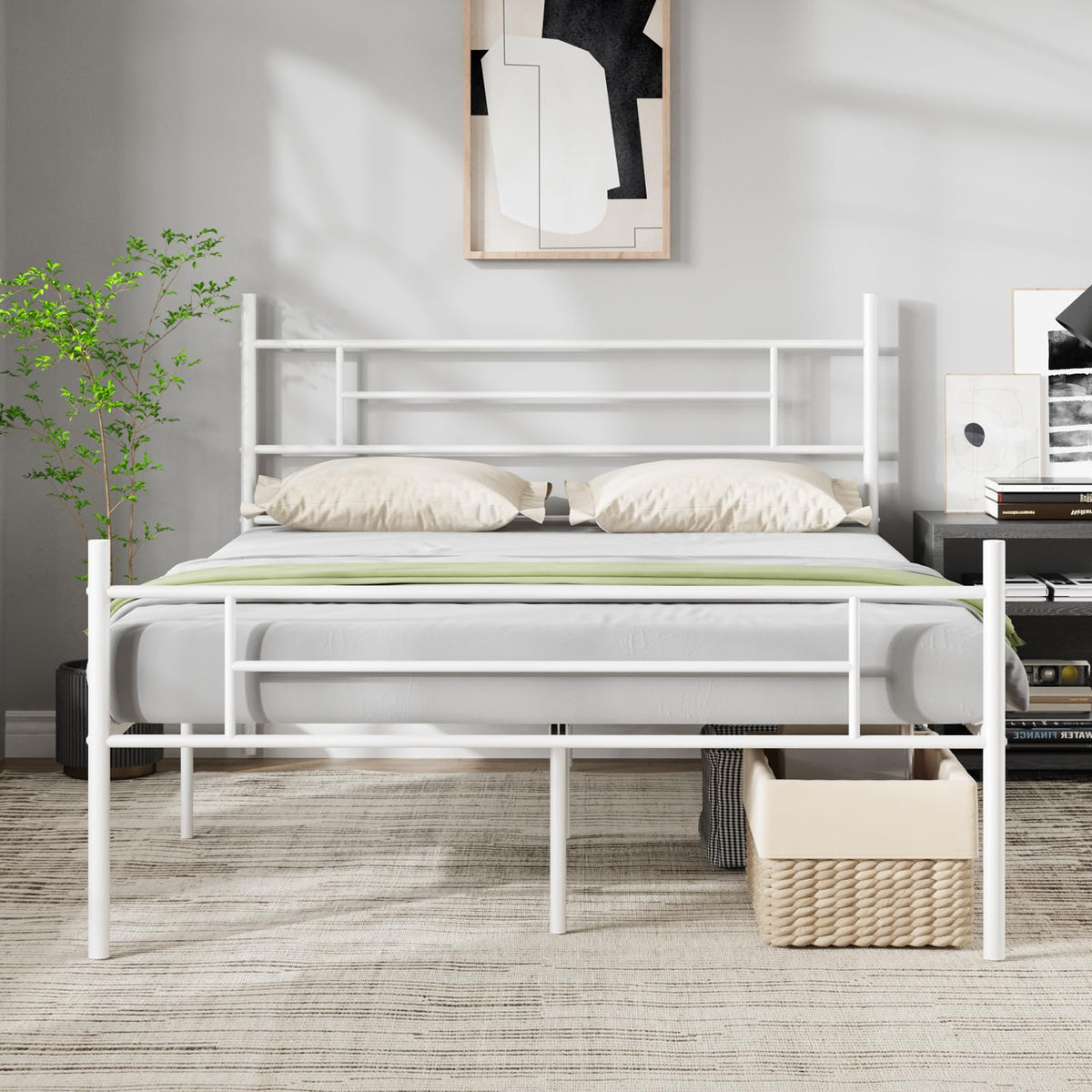 Novilla Metal King Size Bed Frame With Headboard And Footboard, 14 Inch Platform Bed Frame With Storage No Box Spring Needed, Strong Metal Slats Support, White