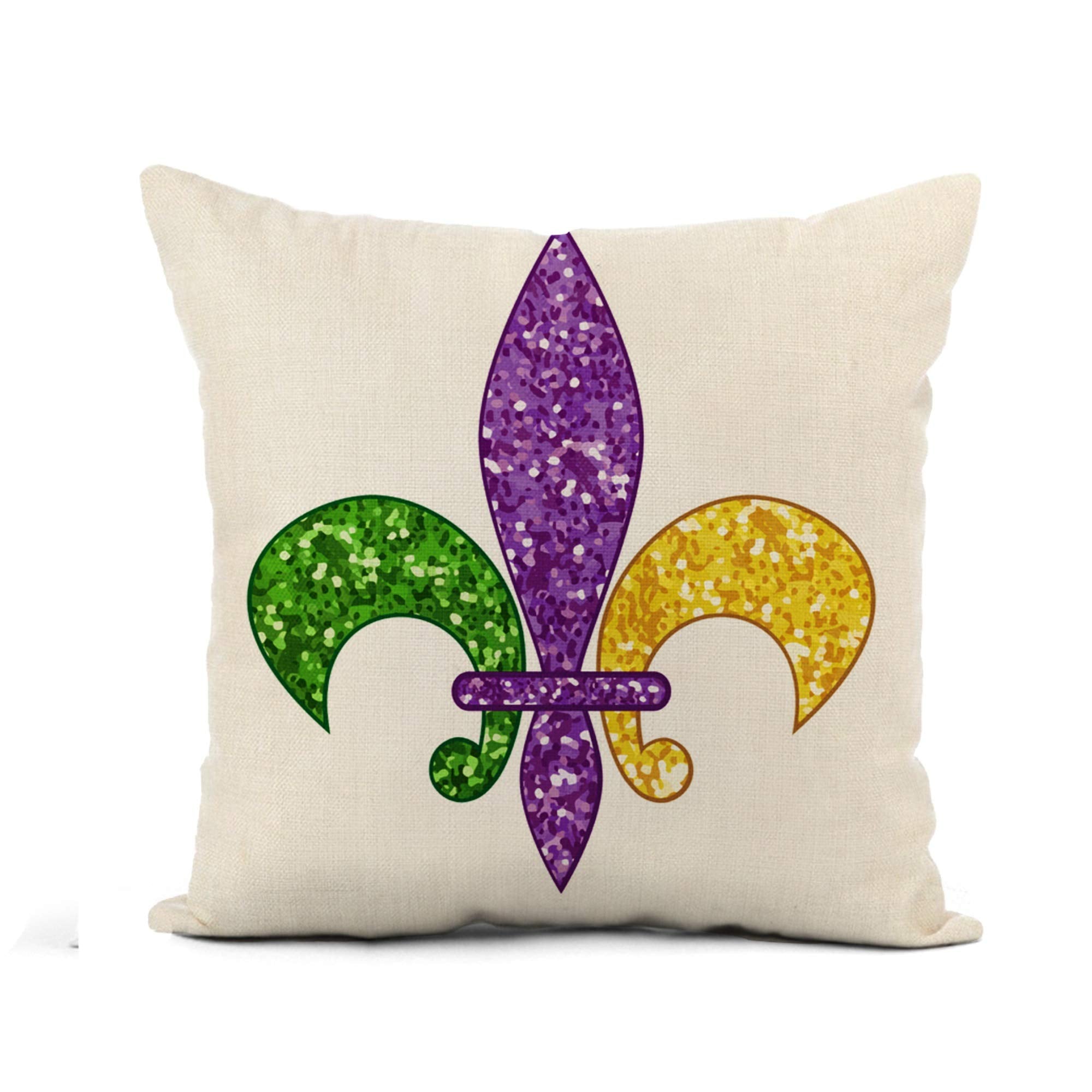 Awowee Flax Throw Pillow Cover Gras Beautiful Fleur De Lis Shimmer Mardi Blank Brocade 18X18 Inches Pillowcase Home Decor Square