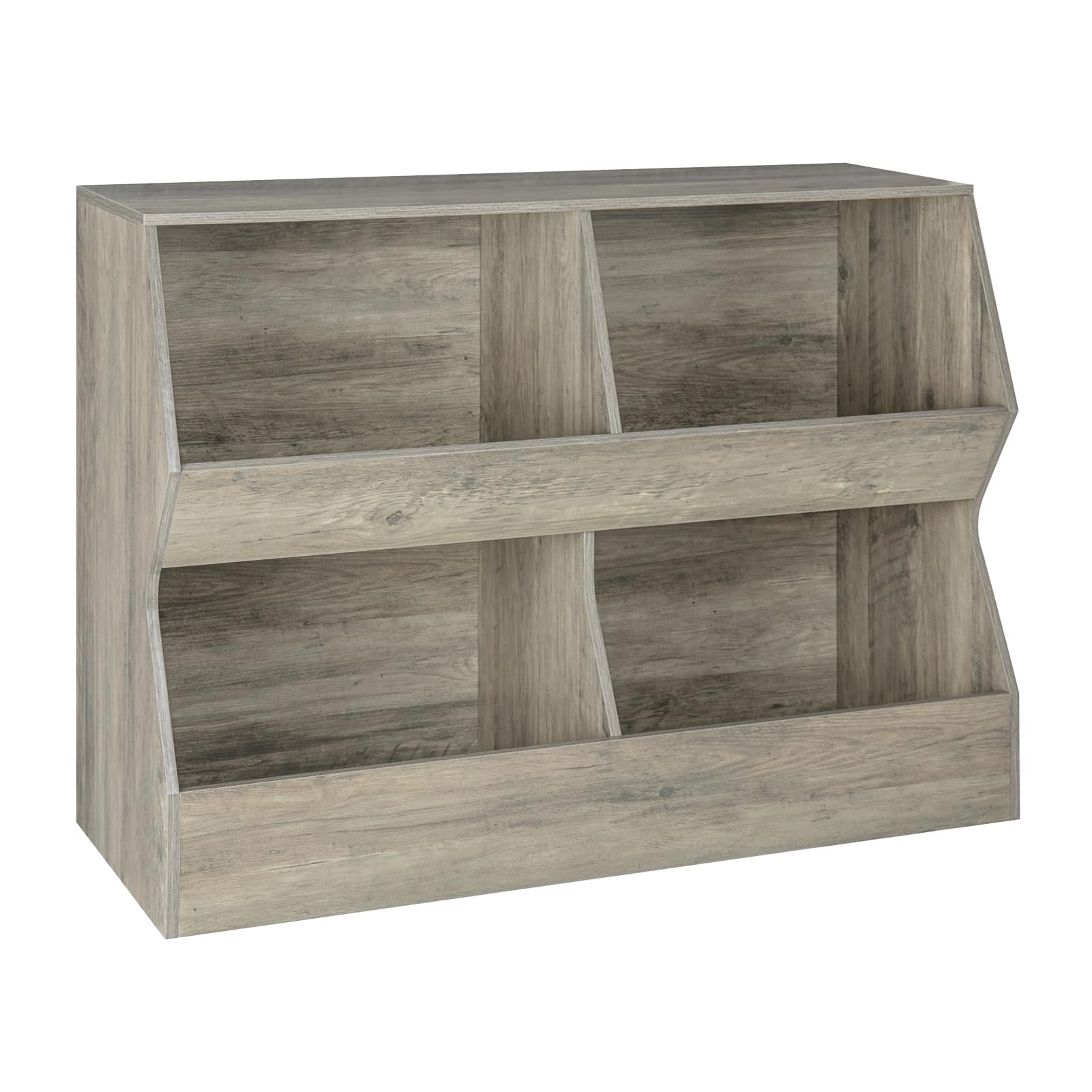 Dinzi Lvj Kids Bookshelf, Toy Storage Organizer, Wooden Toy Storage Cabinet, 4 Cubby Children Bookcase, Toddler Book Toy Shelf For Bedroom, Nursery, Hallway, School, 31.5' Long, Gray Wash