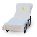 Luxury Hotel & Spa Monogrammed Pool Chaise Lounge Cover, Block Letter Embroidered - Extra Absorbent 100% Turkish Cotton- Soft Terry - Hotel-Style, Standard Size 90' X 29' - White - Gold Letter R