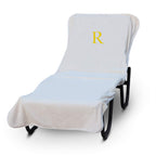 Luxury Hotel & Spa Monogrammed Pool Chaise Lounge Cover, Block Letter Embroidered - Extra Absorbent 100% Turkish Cotton- Soft Terry - Hotel-Style, Standard Size 90' X 29' - White - Gold Letter R