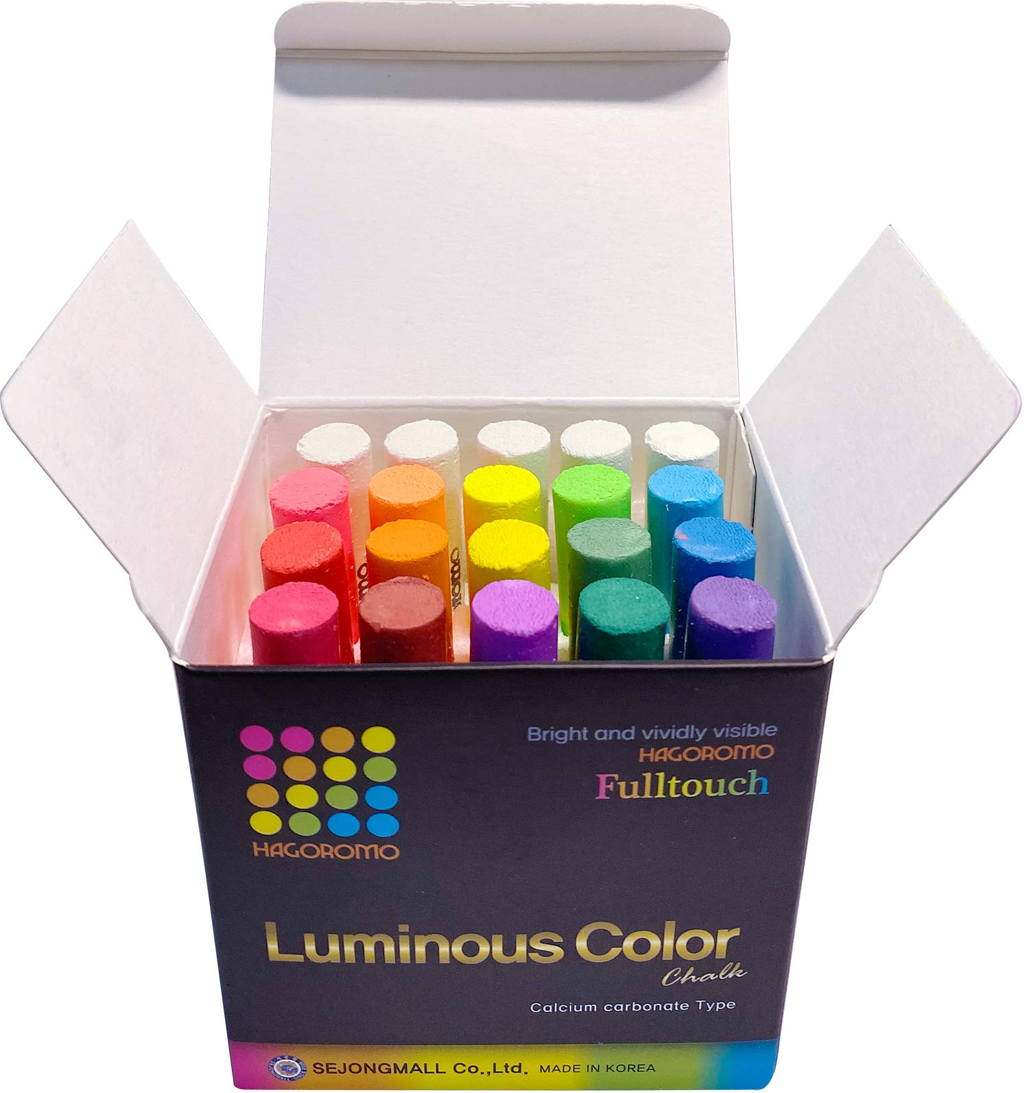 Hagoromo Fulltouch Colored Chalk Set - 20 Pcs, Non-Toxic, Washable, Dustless, 16 Color Mix, Ideal for Kids, Sidewalks, Chalkboards