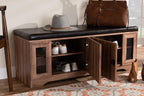 Baxton Studio Valina Modern and Contemporary Dark Brown Faux Leather Upholstered 2-Door Wood Shoe Storage Bench with Screen Inserts