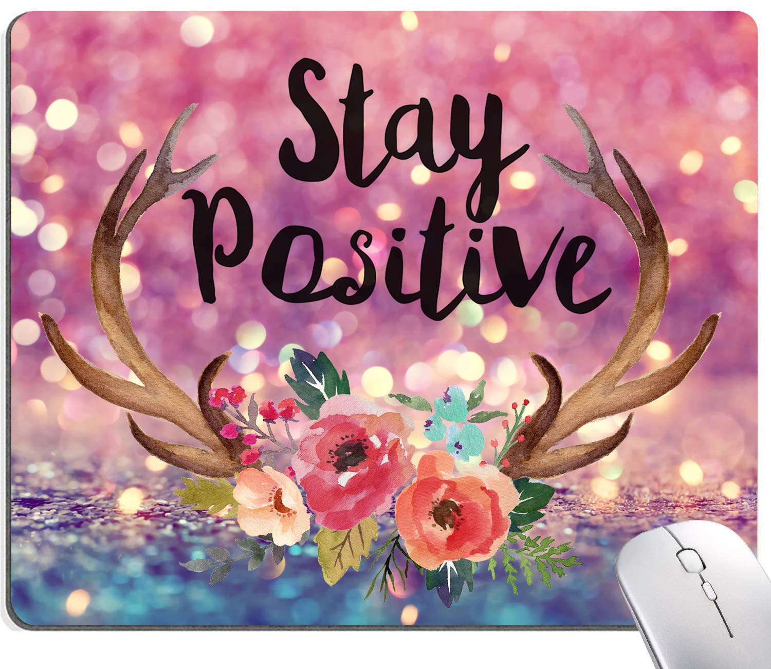 Mouse Pad, Inspirational Quote Purple Glitter Mouse Pad, Square Waterproof Mouse Pad Non-Slip Rubber Base Mousepads For Office L