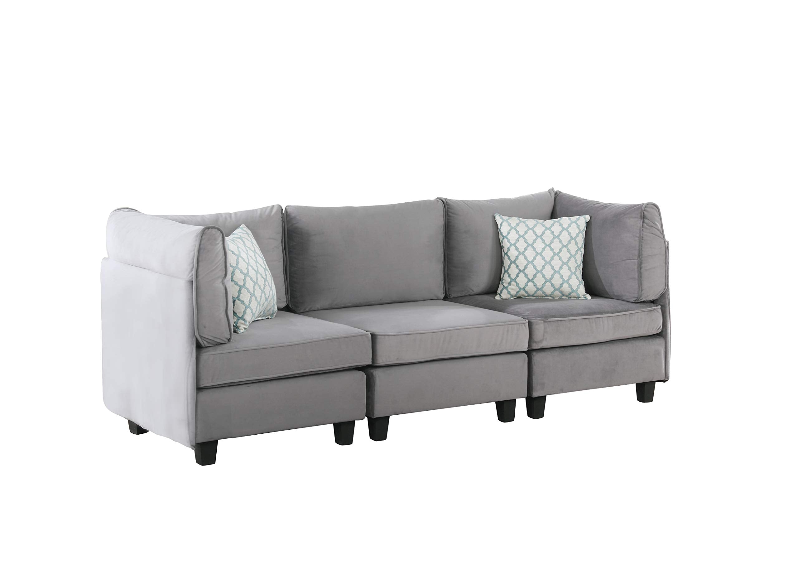 Lilola Home Zelmira Gray Velvet 4Pc Sofa
