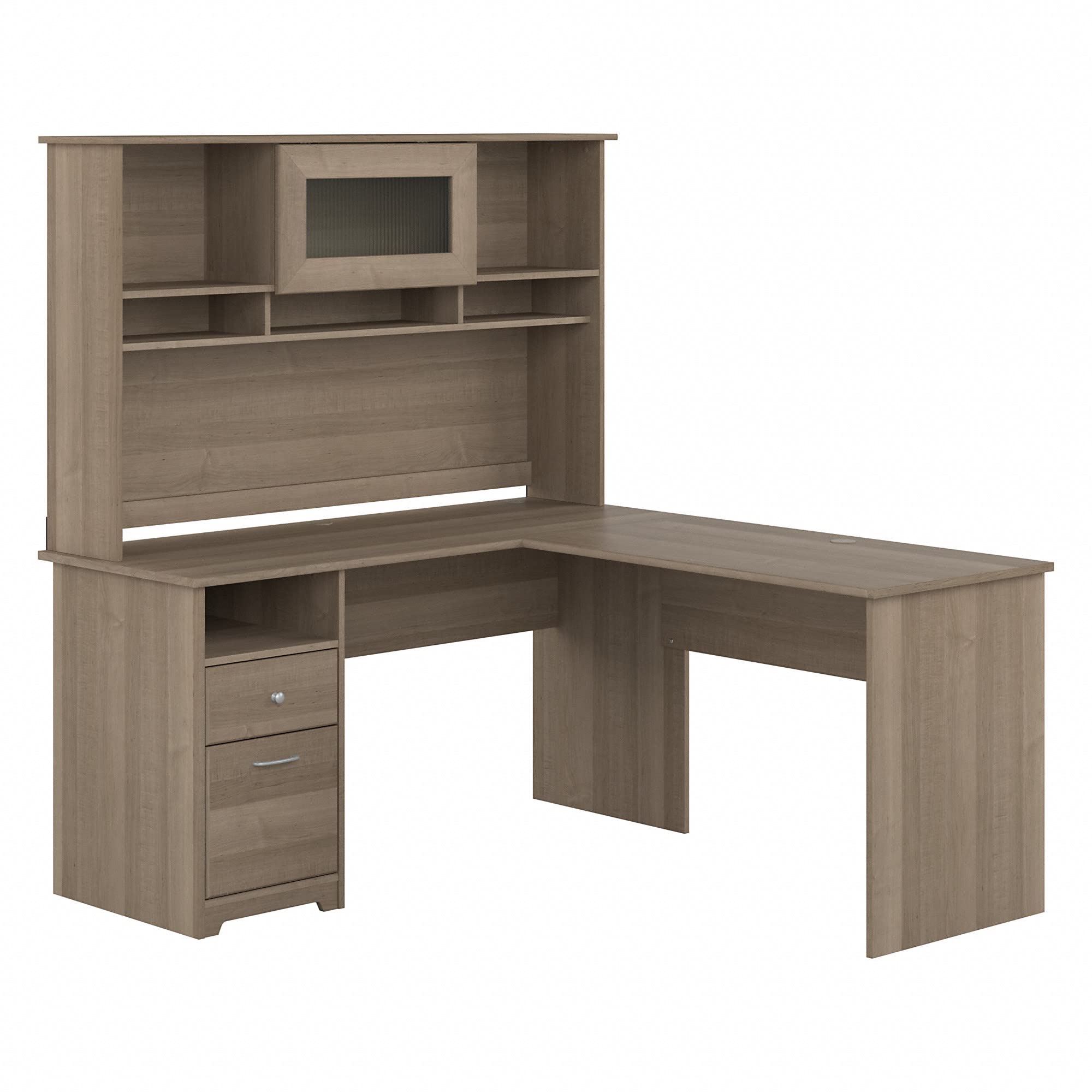 Bush Furniture Cabot 60W Single Pedestal L Desk with Hutch, Modern Gray