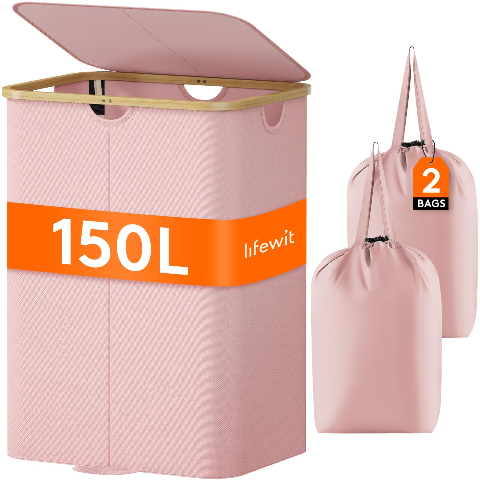 Lifewit 150L Double Laundry Hamper with Lid, Large Dual Laundry Basket Removable Bags, 2 Sections Aesthetic Clothes Hampers for 