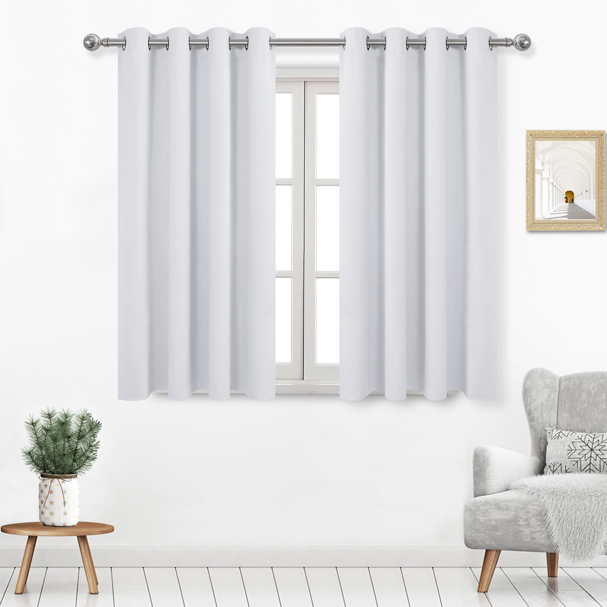 Dwcn Thermal Blackout Curtains For Living Room, Room Darkeing Curtains 45 Inches Long, Solid Greyish White Curtains - W52 X L45