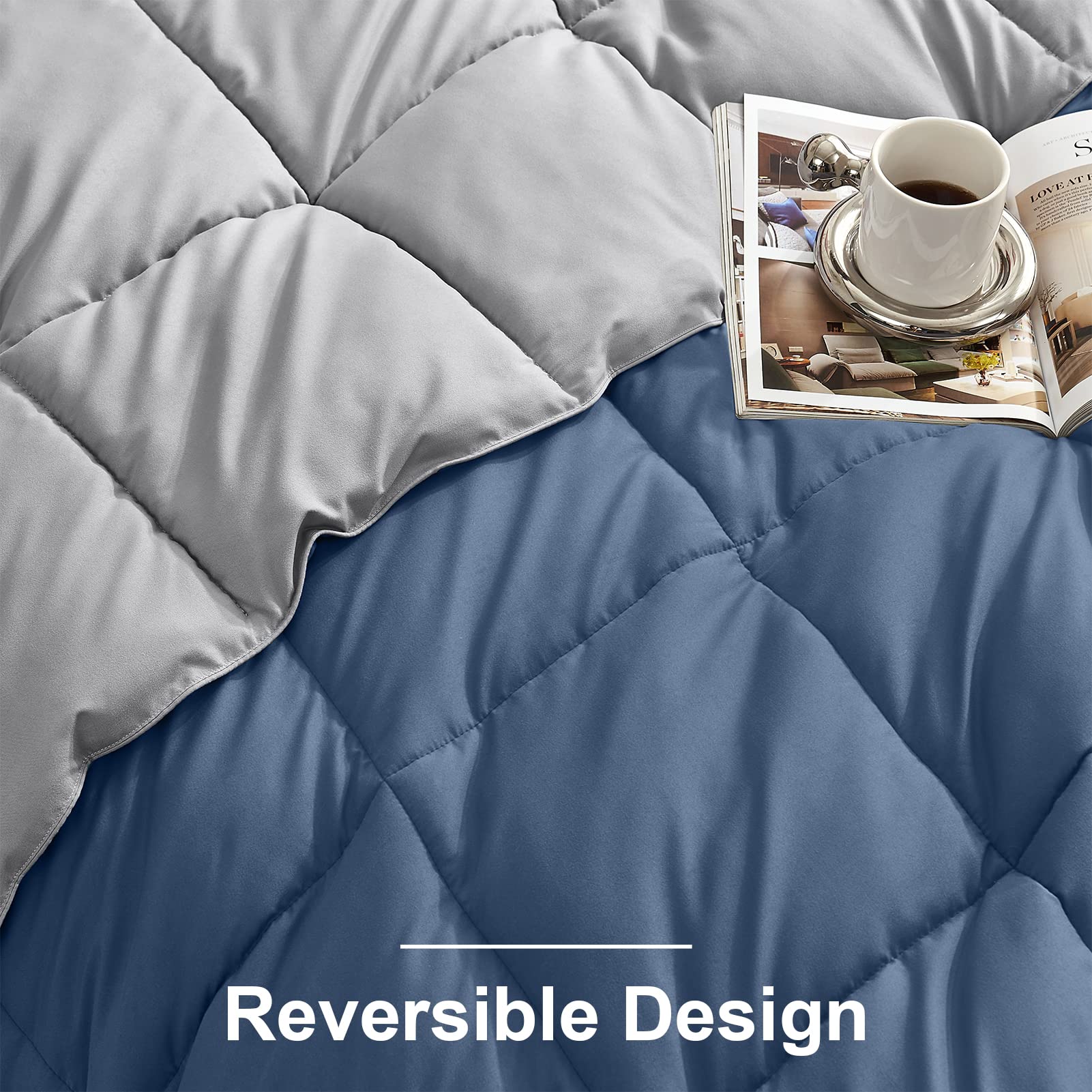 Homelike Moment Twin Comforter Set Blue/Grey, Lightweight Reversible Comforter Twin Size Bed Sets, Soft Down Alternative Bed Com