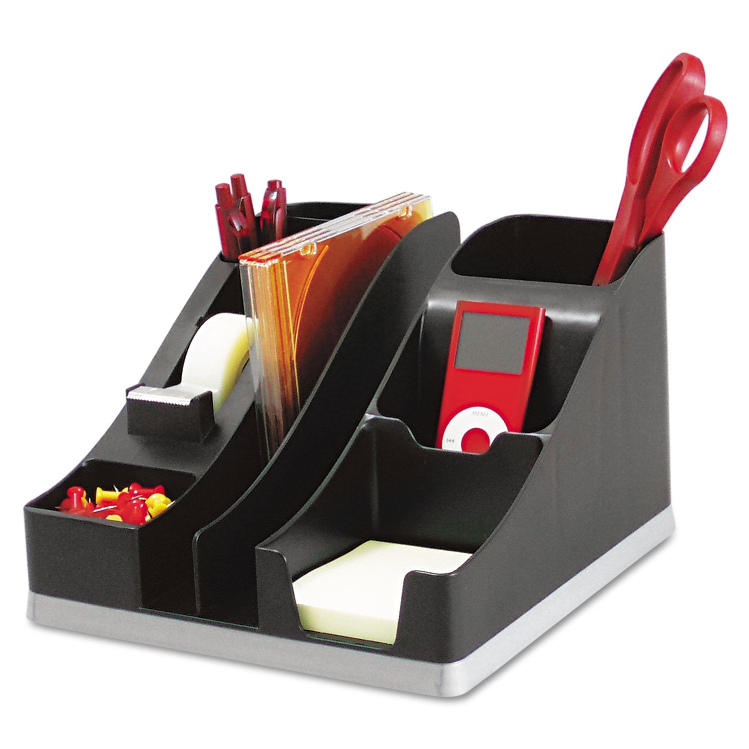 Deflect-O 35172 All-In-One Caddy, Black/Silver, 8W X 9-1/4D X 5-1/4H