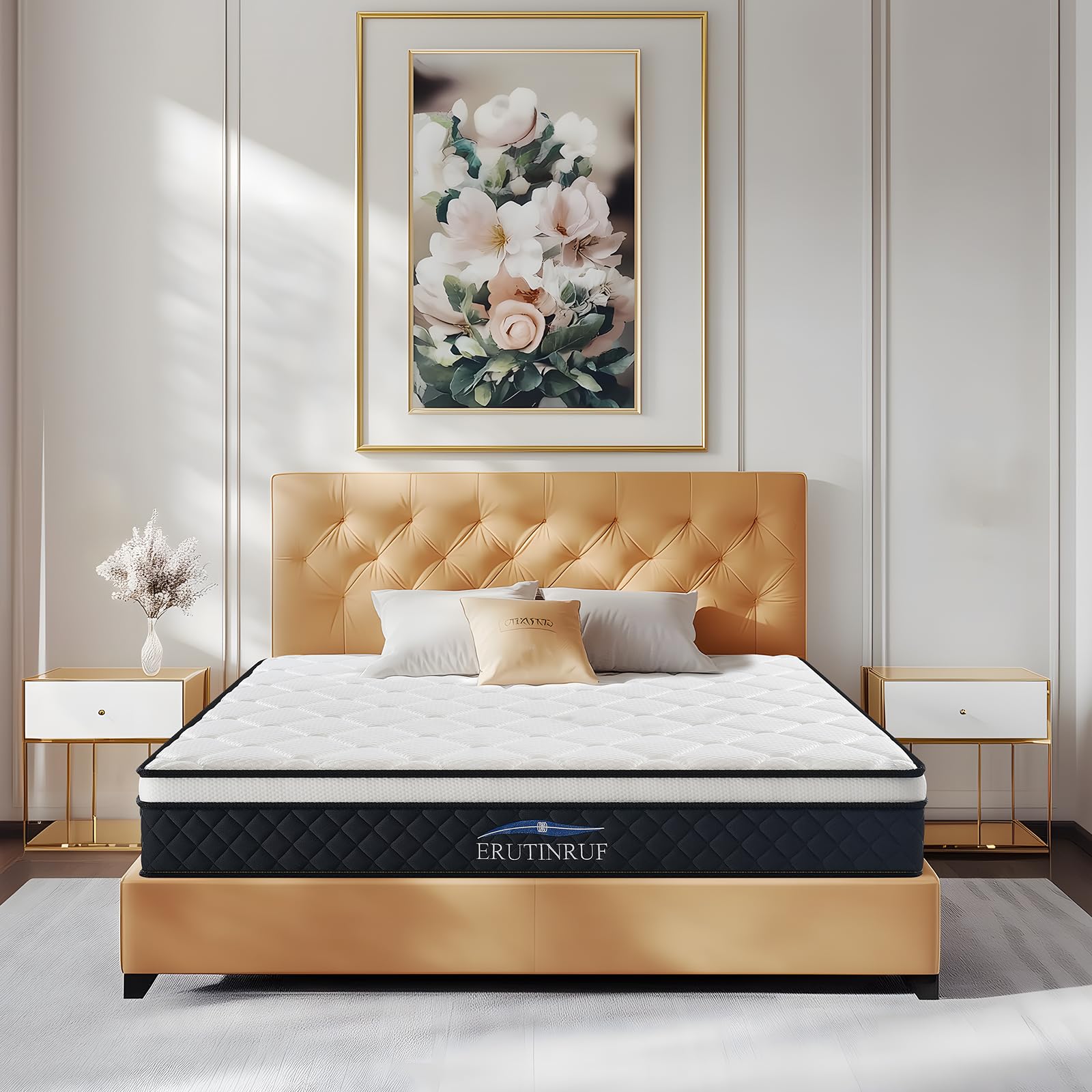 ERUTINRUF Queen Size Mattress, 10 Inch Queen Mattress, Pressure Relief Mattress in a Box, Memory Foam Hybrid Mattress with Indiv