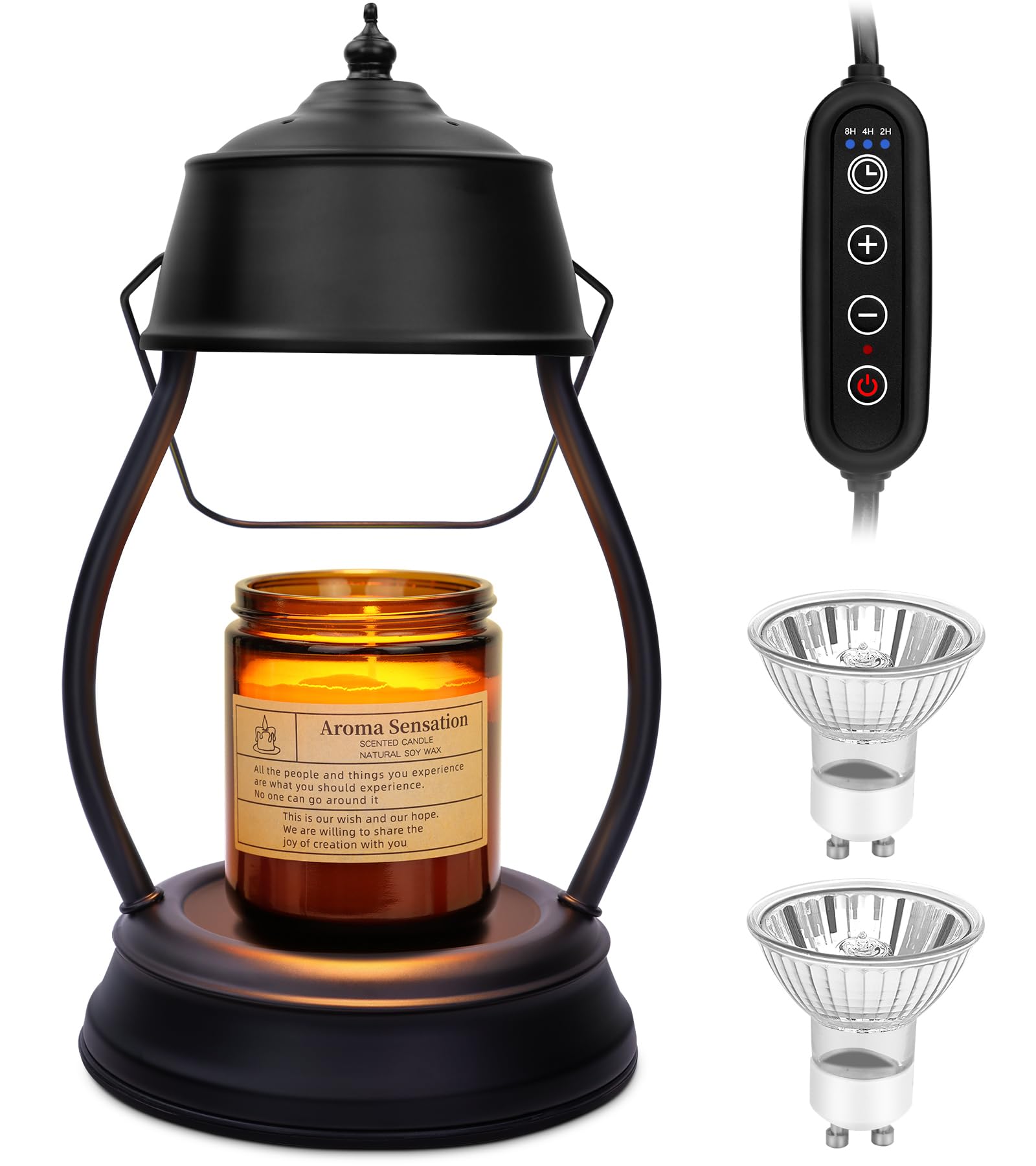 Candle Warmer Lamp, Dimmable Candle Warmer Lantern with Timer, Birthday Gifts for Women, Valentines Day Gifts for Her, Black Lan