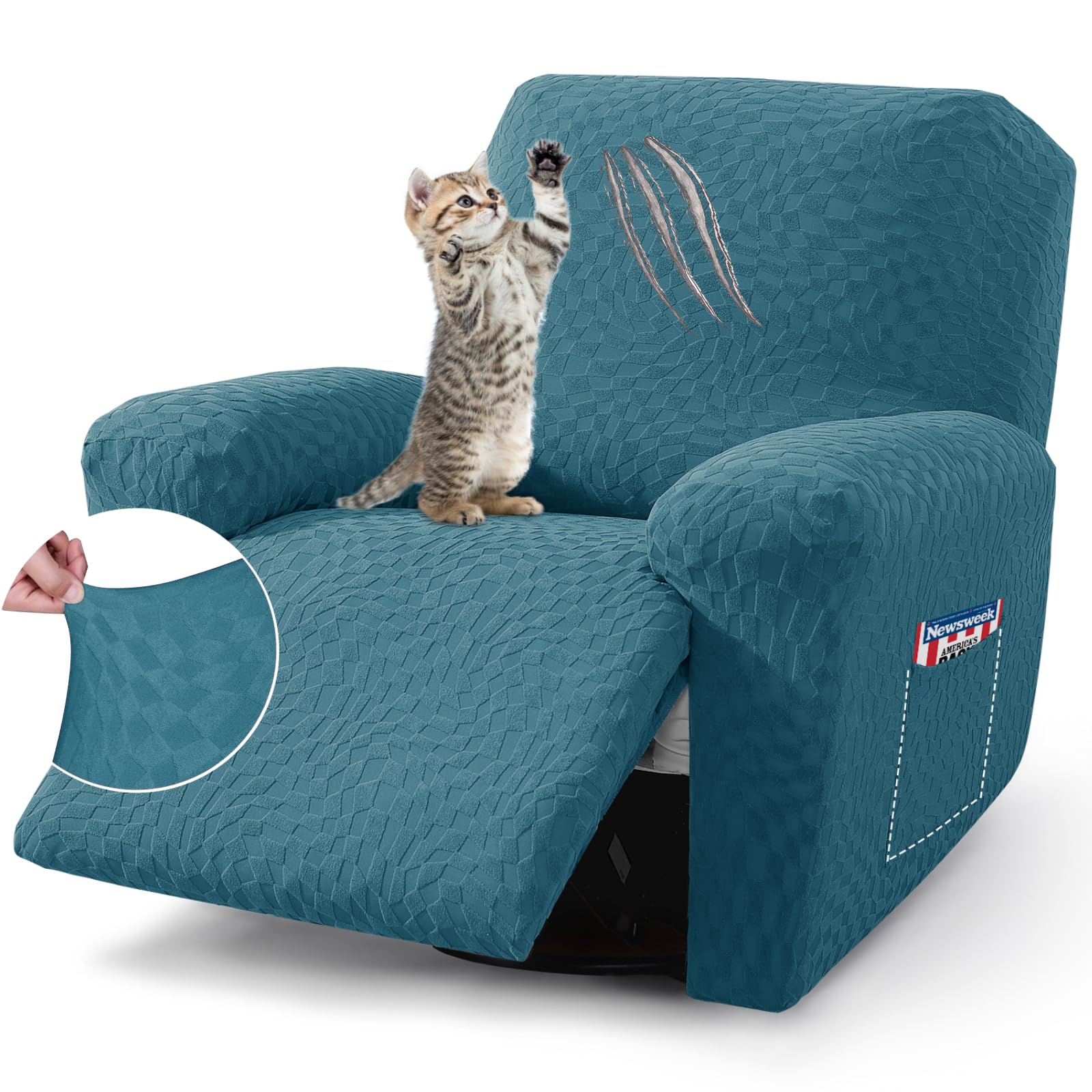 ZNSAYOTX Recliner Covers Newest 3-Piece, Fashion Recliner Chair Slipcovers with Pockets Both Side, 2024 Soft Durable Jacquard Fa