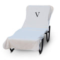 Luxury Hotel & Spa Monogrammed Pool Chaise Lounge Cover, Block Letter Embroidered - Extra Absorbent 100% Turkish Cotton- Soft Terry - Hotel-Style, Standard Size 90' X 29' - White - Black Letter V