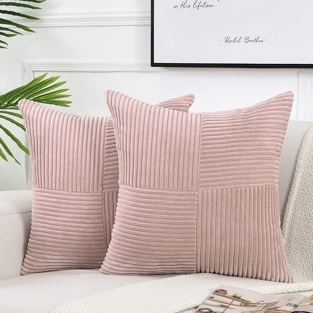 Fancy Homi 2 Packs Blush Pink Decorative Throw Pillow Covers 18X18 Inch For Living Room Couch Bed, Rustic Farmhouse Boho Home De