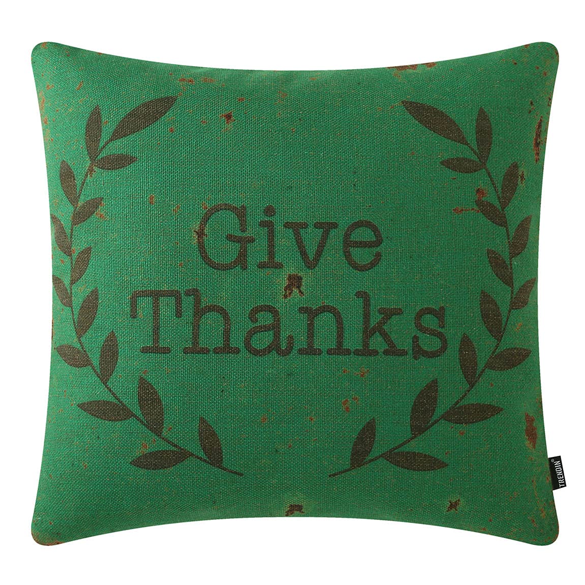 Trendin Give Thanks Autumn Pillow Cover 18X18 Inches, Farmhouse Green Sayings Throw Pillowcase For Fall Decoration, Decorative S