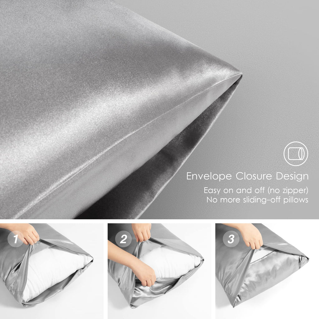 Love'S Cabin Silk Satin Pillowcase For Hair And Skin (Light Grey, 20X36 Inches) Slip King Size Pillow Cases Set Of 2 - Satin Coo