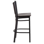 Flash Furniture HERCULES Series Black Vertical Back Metal Restaurant Barstool - Walnut Wood Seat