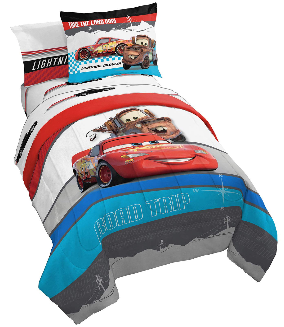 Jay Franco Disney Pixar Cars Racing Machine 7 Piece Full Bed Set - Includes Comforter & Sheet Set - Bedding Features Lightning M