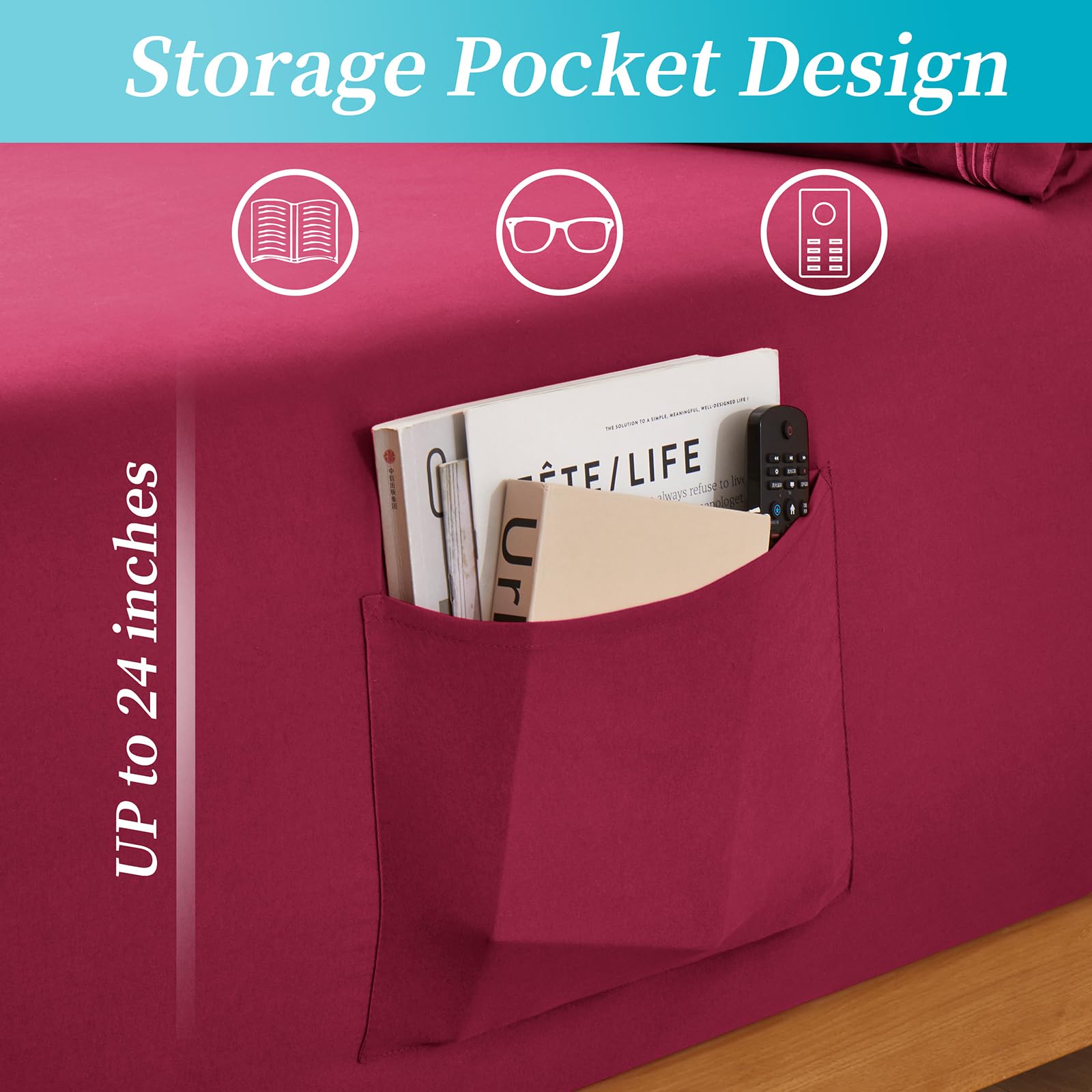 Horbaunal Extra Deep Pocket King Fitted Sheet Only - Fits Up To 24 Inch Mattress - Luxury 1800 Thread Count - Microfiber Burgund