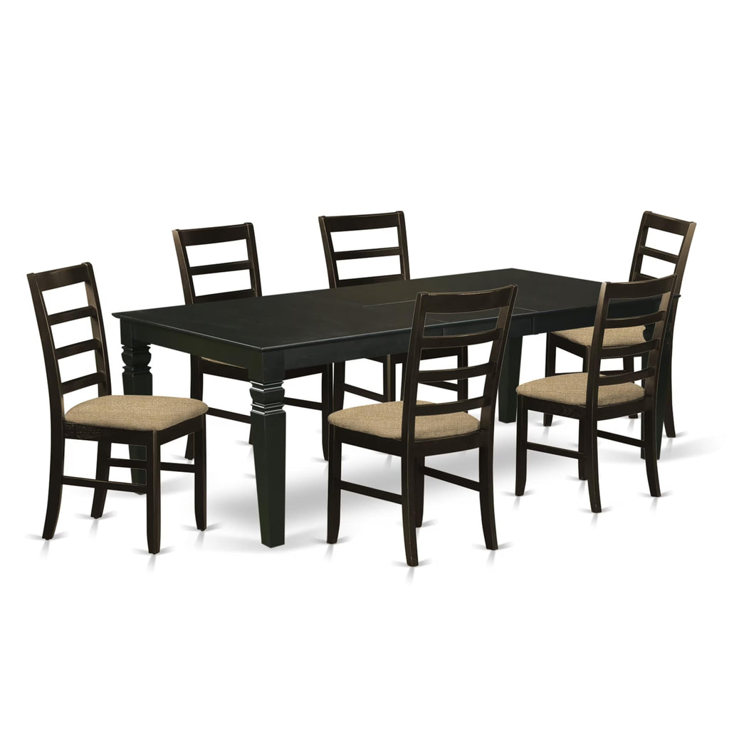 East West Furniture LGPF7-BLK-C 7 Piece Kitchen Table Set Consist of a Rectangle Dining Table with Butterfly Leaf and 6 Linen Fabric Upholstered Dining Chairs, 42x84 Inch, Black