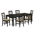 East West Furniture LGPF7-BLK-C 7 Piece Kitchen Table Set Consist of a Rectangle Dining Table with Butterfly Leaf and 6 Linen Fabric Upholstered Dining Chairs, 42x84 Inch, Black